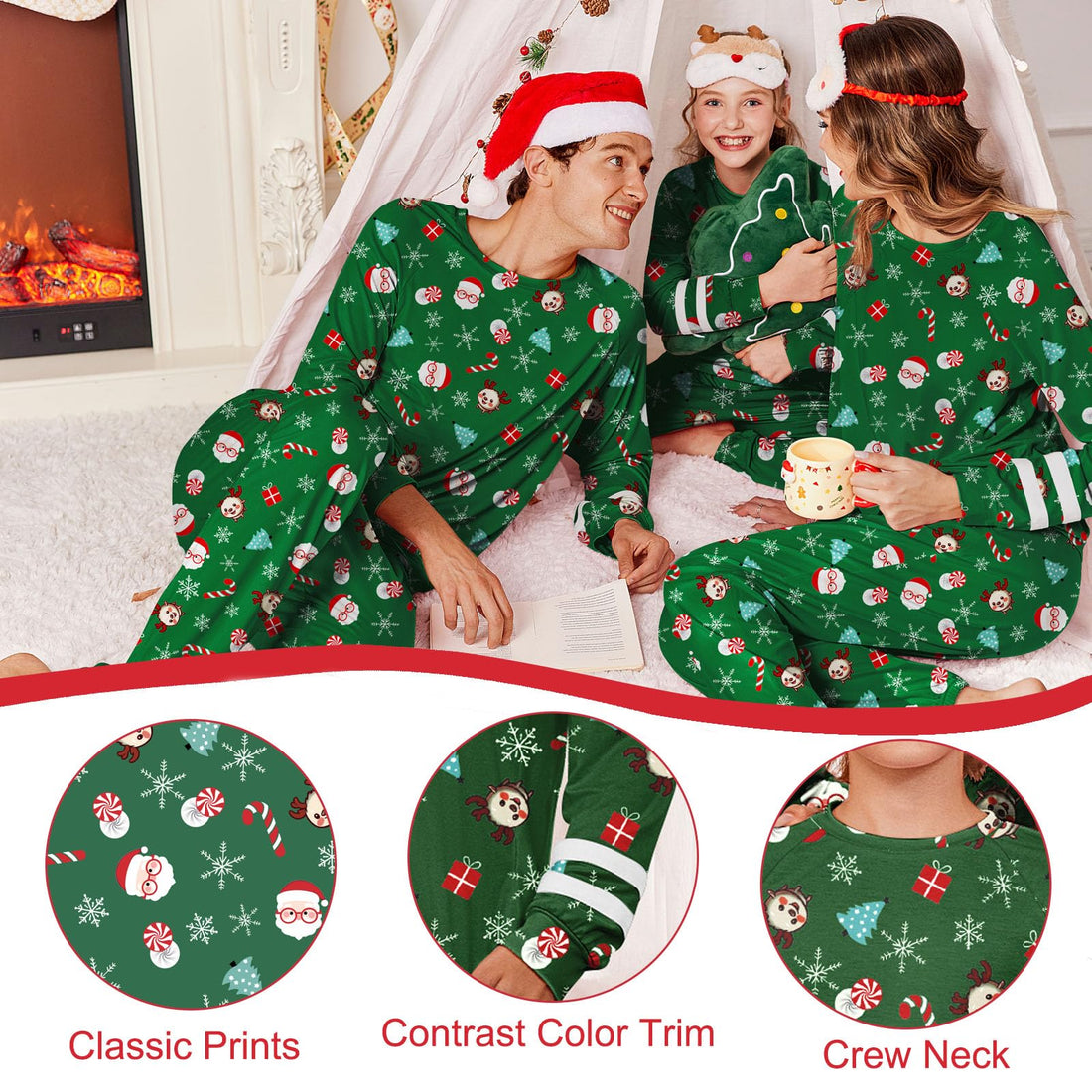 Ekouaer Family Christmas Pajamas Matching Sets Long Sleeve Couple Pjs Holiday Sleepwear Soft Loungewear with Pockets