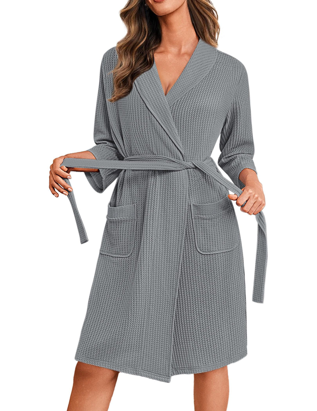 Ekouaer Robes for Women Waffle Knit Kimono Bathrobe Loungewear with Pockets | Maternity,Lightweight,Knee Length, Soft,Comfy,Robe,Floral Print,House Coat