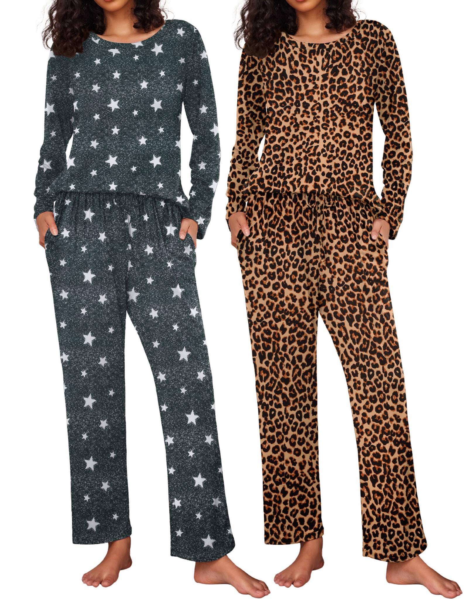 Ekouaer 2 Pack Womens Pajama Sets Long Sleeve Pjs Lounge Set Soft Comfy Sleepwear Winter Loungewear