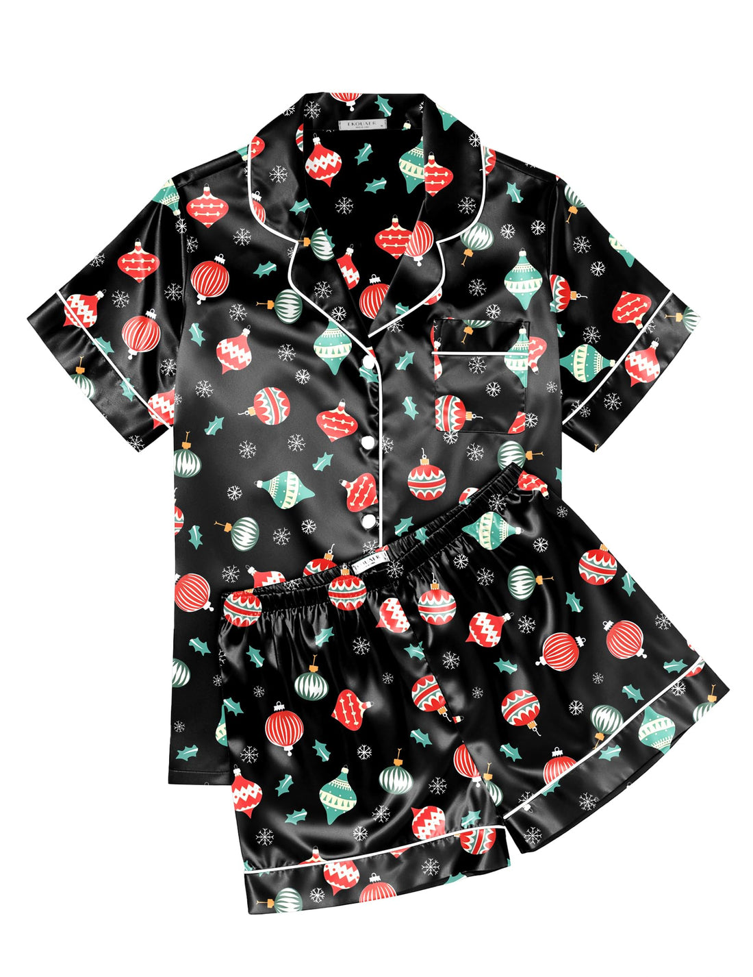 Ekouaer Womens Silk Satin Pajama Sets Soft Short Sleeve Button Down Sleepwear Top and Shorts 2 Piece Pjs Lounge Set
