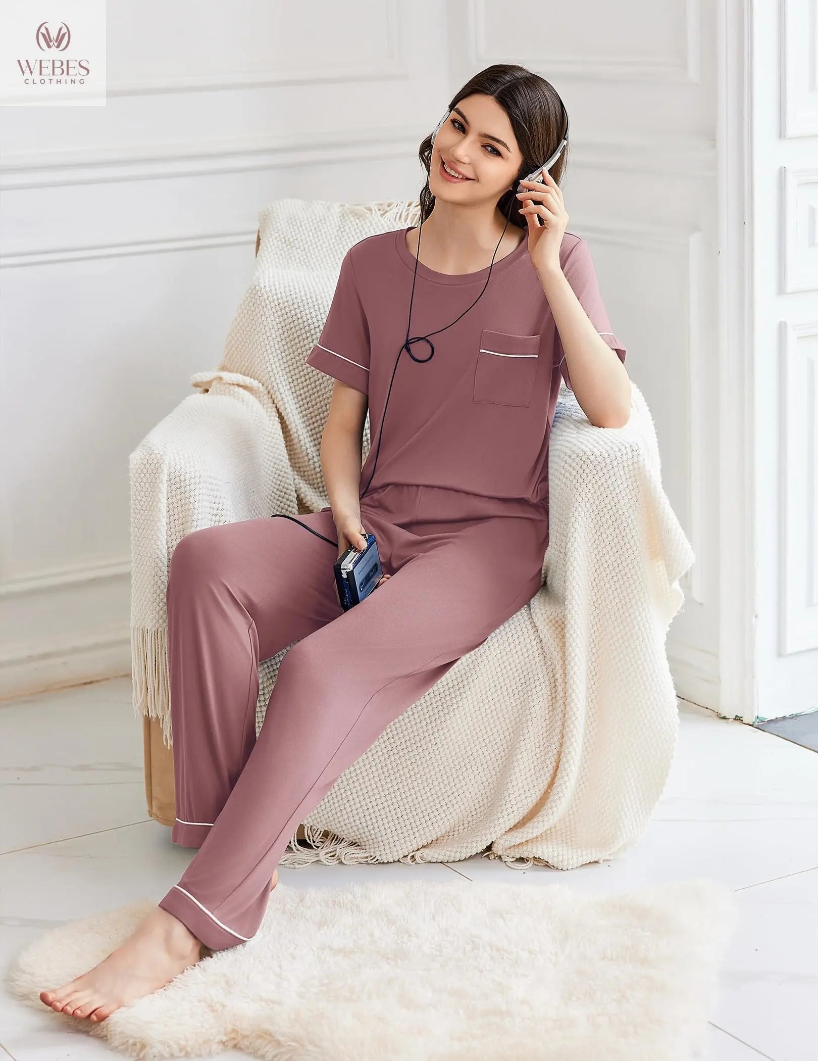 Ekouaer Womens Pajama Sets 2 Piece Pjs Sleepwear Comfy Lounge Set | Short Sleeve Top & Long Pants with Pockets,Soft Lightweight Stretchy Fabric,Summer Loungewear,Gift for Wife,Mom,Friends WEBE CLOTHING