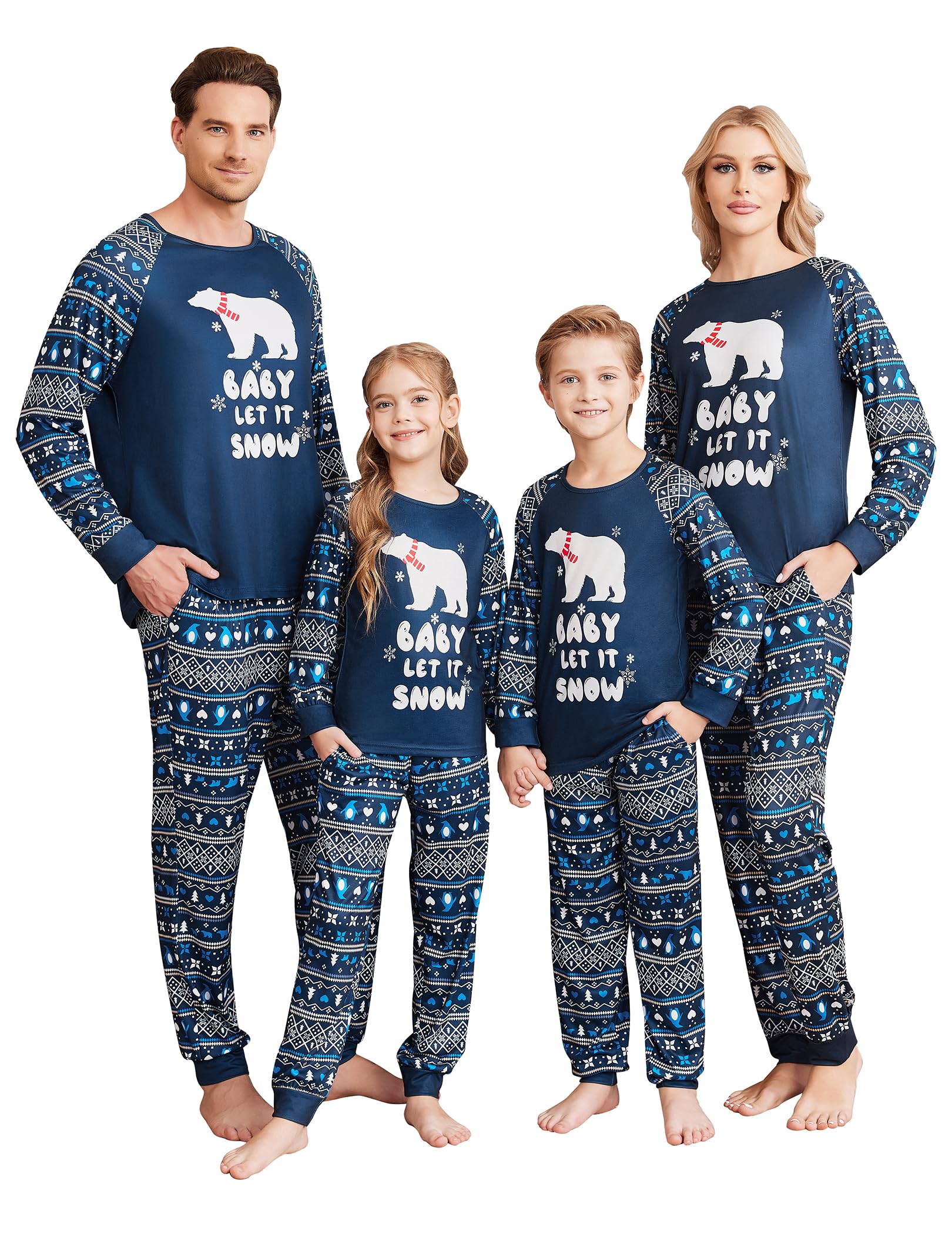 Ekouaer Christmas Pajamas for Family Long Sleeve Pjs Matching Sets with Plaid Pants Soft Sleepwear Loungewear