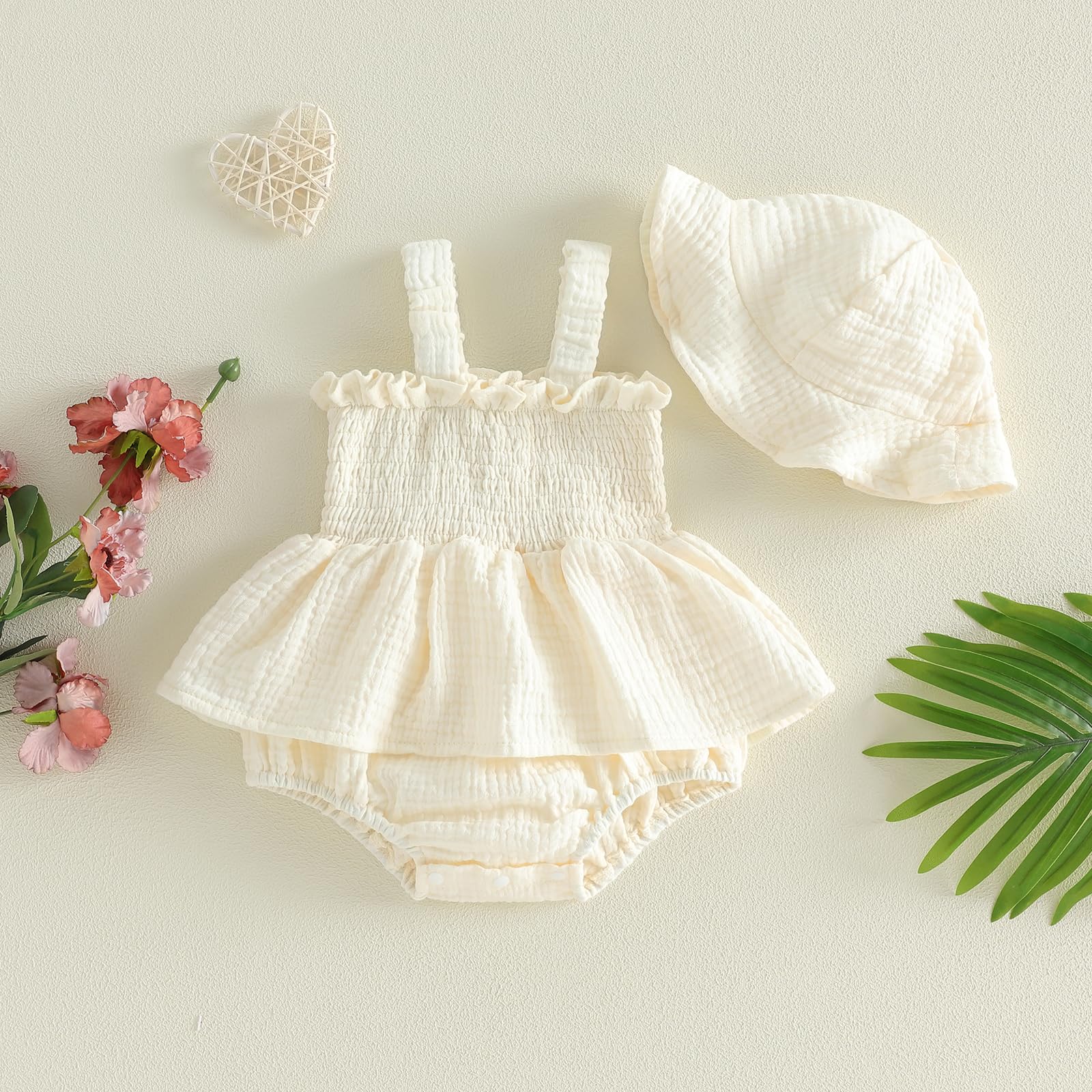 Mubineo Baby Girl Clothes Summer Dress Cotton Linen Romper Sleeveless Smocked Rompers Sun Dress Hat Skirt Boho Outfits WEBE CLOTHING
