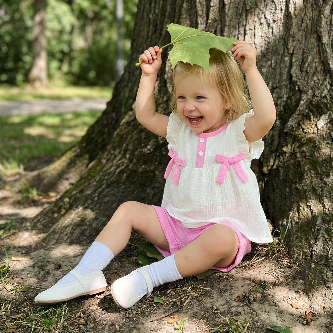 Amnnchya Toddler Girl Clothes Baby Summer Spring Outfits Cute Bow Button Smocked Ruffle Sleeve Tops ＋ Girls Shorts Set WEBE CLOTHING