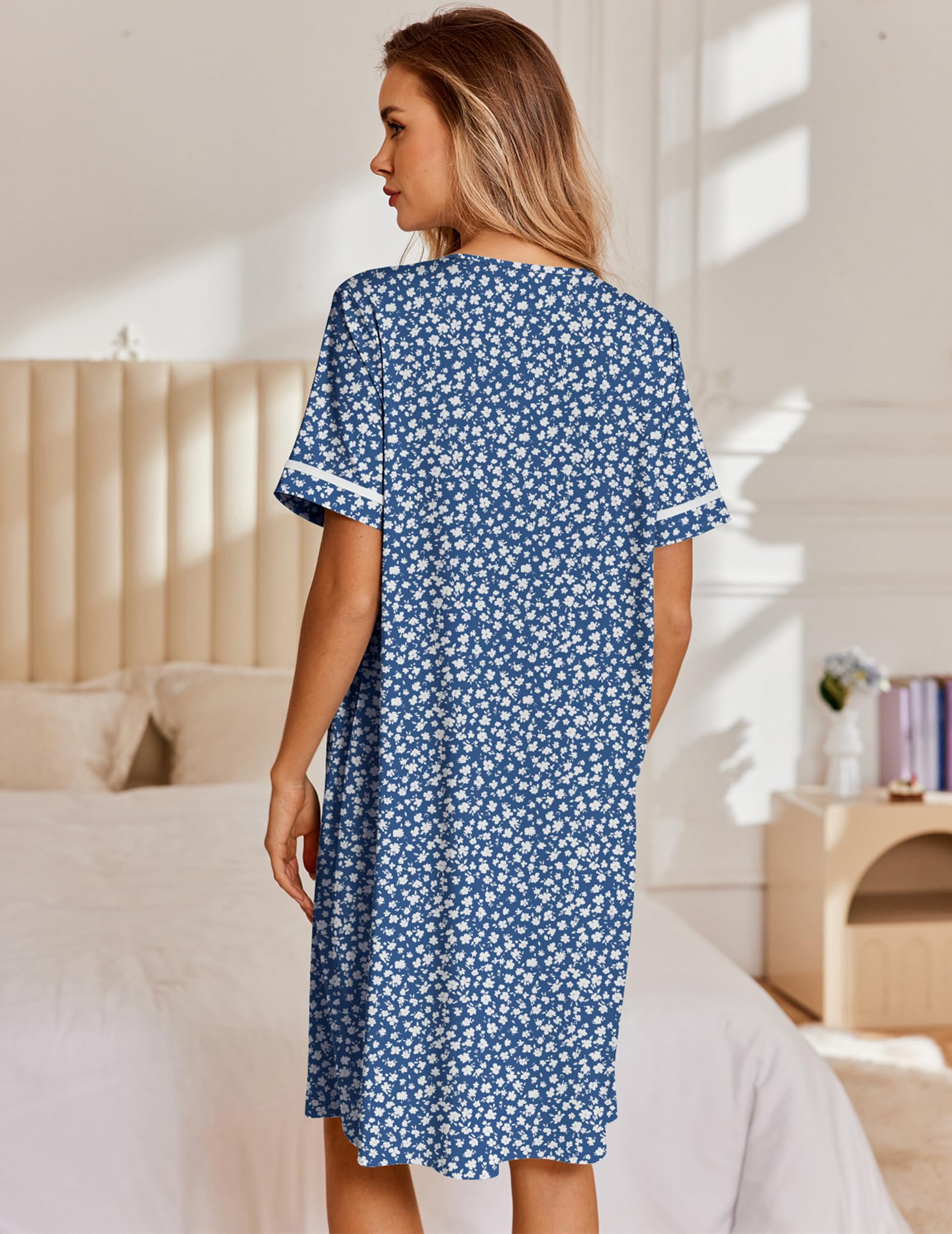 Ekouaer Nightgowns for Women House Dress with Pockets Snap Front House Coat | Duster Mumu Dress, Short Sleeve Moo Moos, Plus Size Sleepwear, Casual Lounge Dress, Labor Delivery Gown, Daily Wear, Home