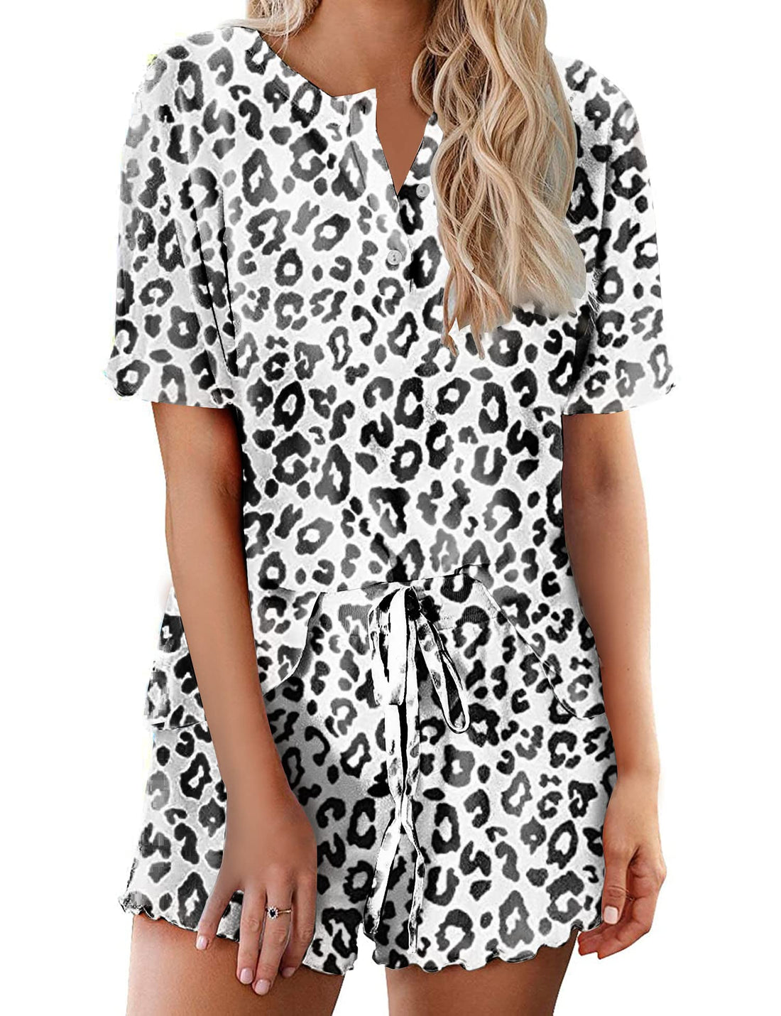 Ekouaer Pajamas Set for Women Short Sleeve Lounge Set 2 Piece Loungewear PJs Soft Cute Lightweight Sleepwear WEBE CLOTHING