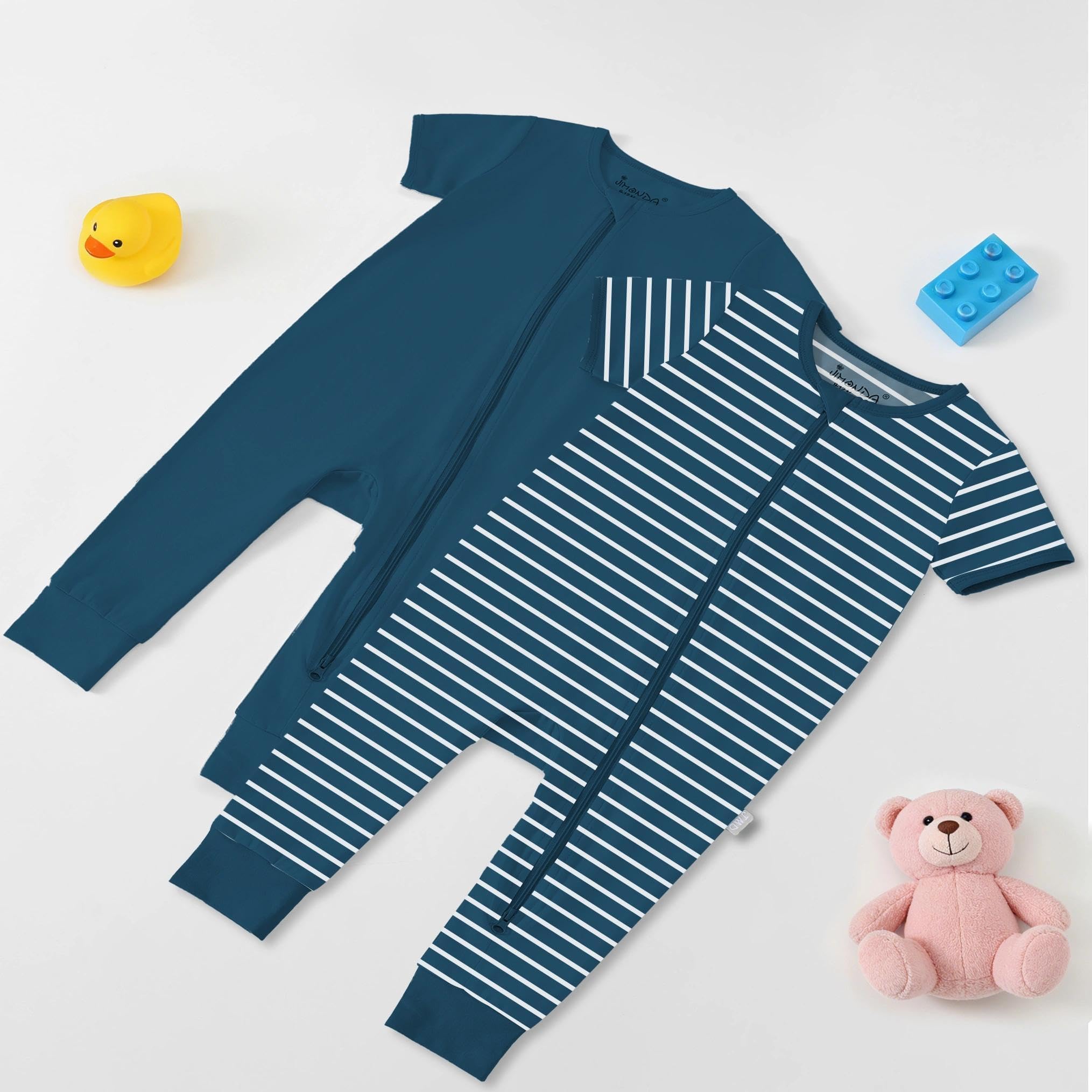 Jimonda Baby Romper 2 Pack Short Sleeve Pajamas Footless Sleepers Baby Boys Girls 2 Way Zipper Pjs Sleep and Play Clothes