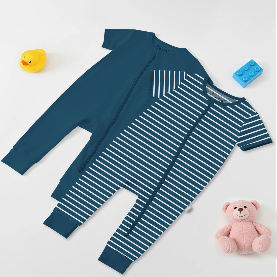 Jimonda Baby Romper 2 Pack Short Sleeve Pajamas Footless Sleepers Baby Boys Girls 2 Way Zipper Pjs Sleep and Play Clothes
