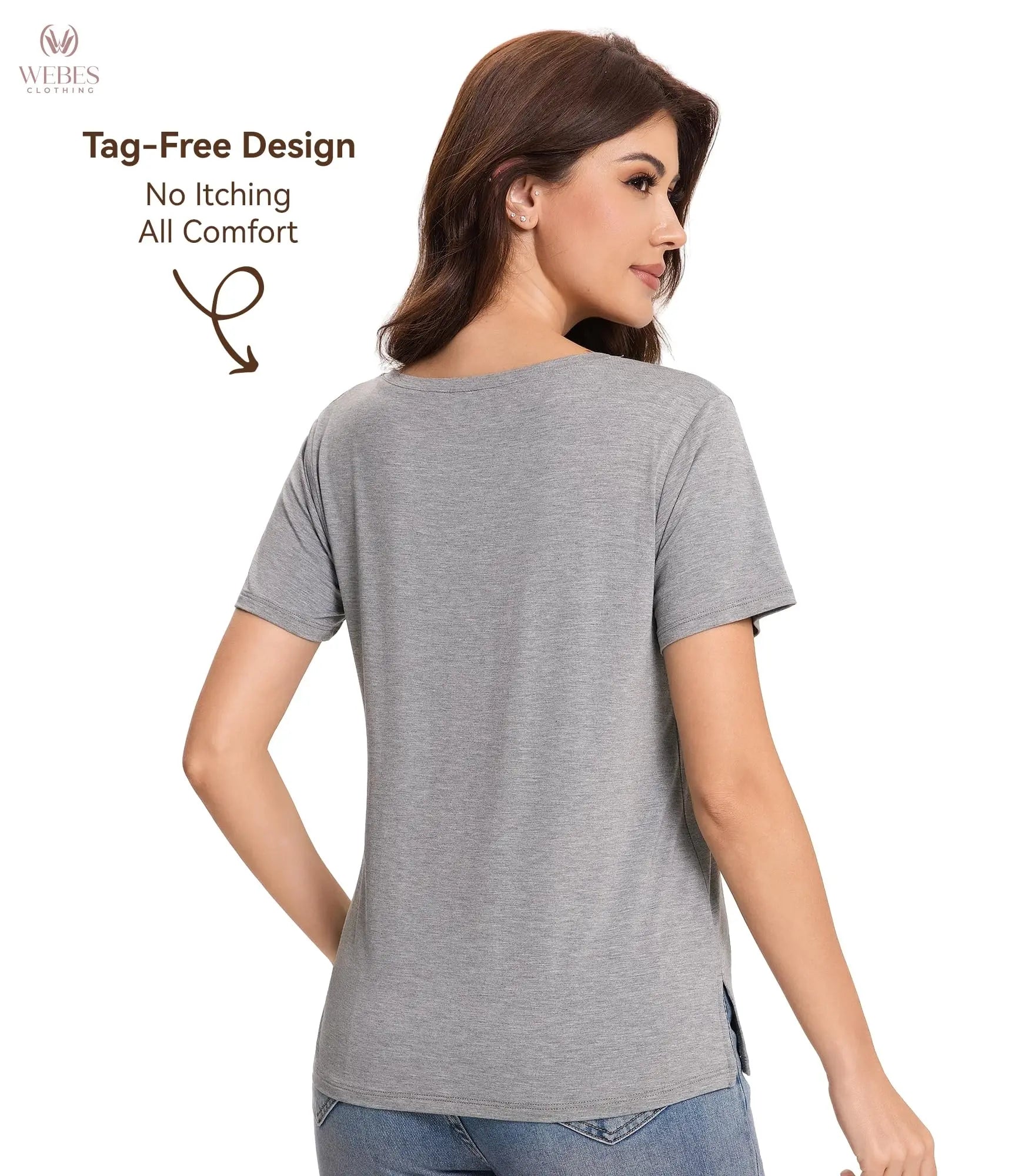 Pajama Tops for Women Viscose from Bamboo T-Shirt Short Sleeve Tee Soft V Neck Shirt Cooling Pjs Sleepwear S-XXL