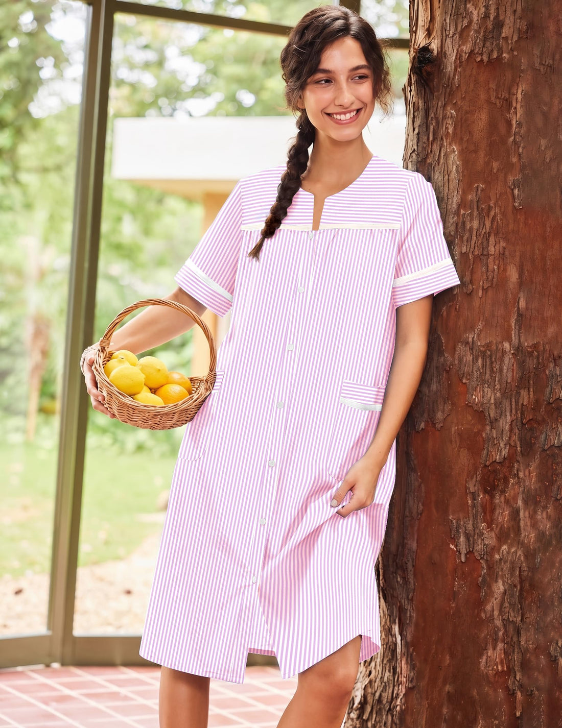 Ekouaer House Dress for Women with Pockets Duster Button Down Nightgown | Nightgowns for Women, Button Dwon House Dress with Pockets, Short Sleeve Duster Housecoat, Moo Moos for Elderly, Mumu Dress WEBE CLOTHING