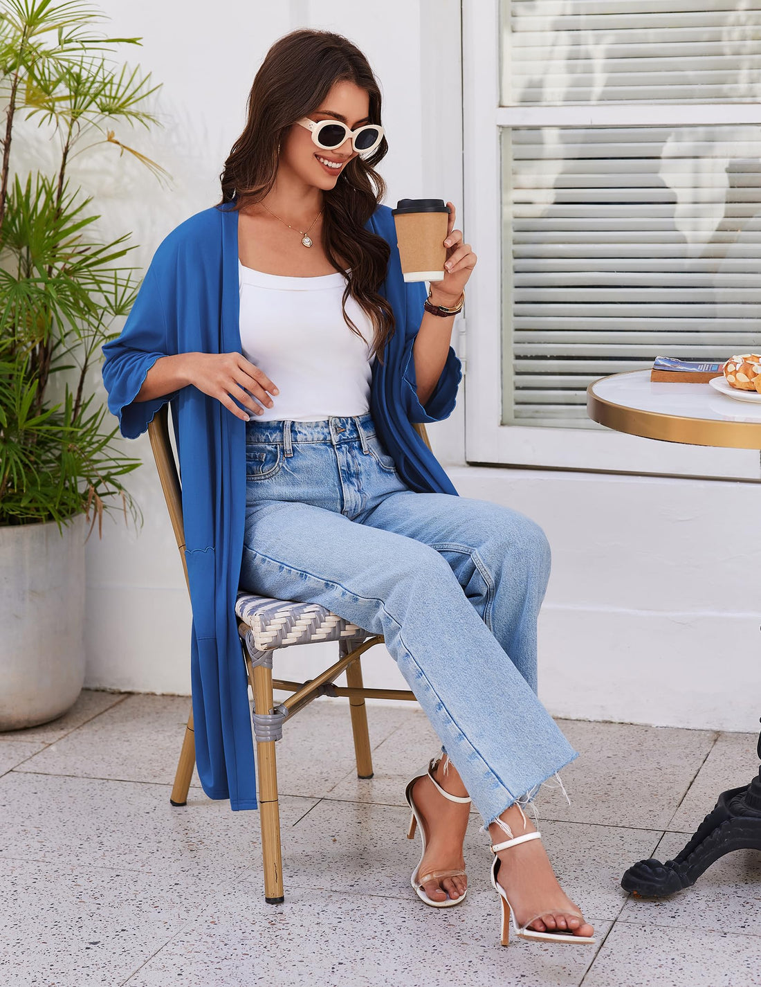 Ekouaer Robes for Women Knee Length Kimono Bathrobe Lightweight 3/4 Sleeve Sleepwear Soft Loungewear with Pockets S-XXL WEBE CLOTHING