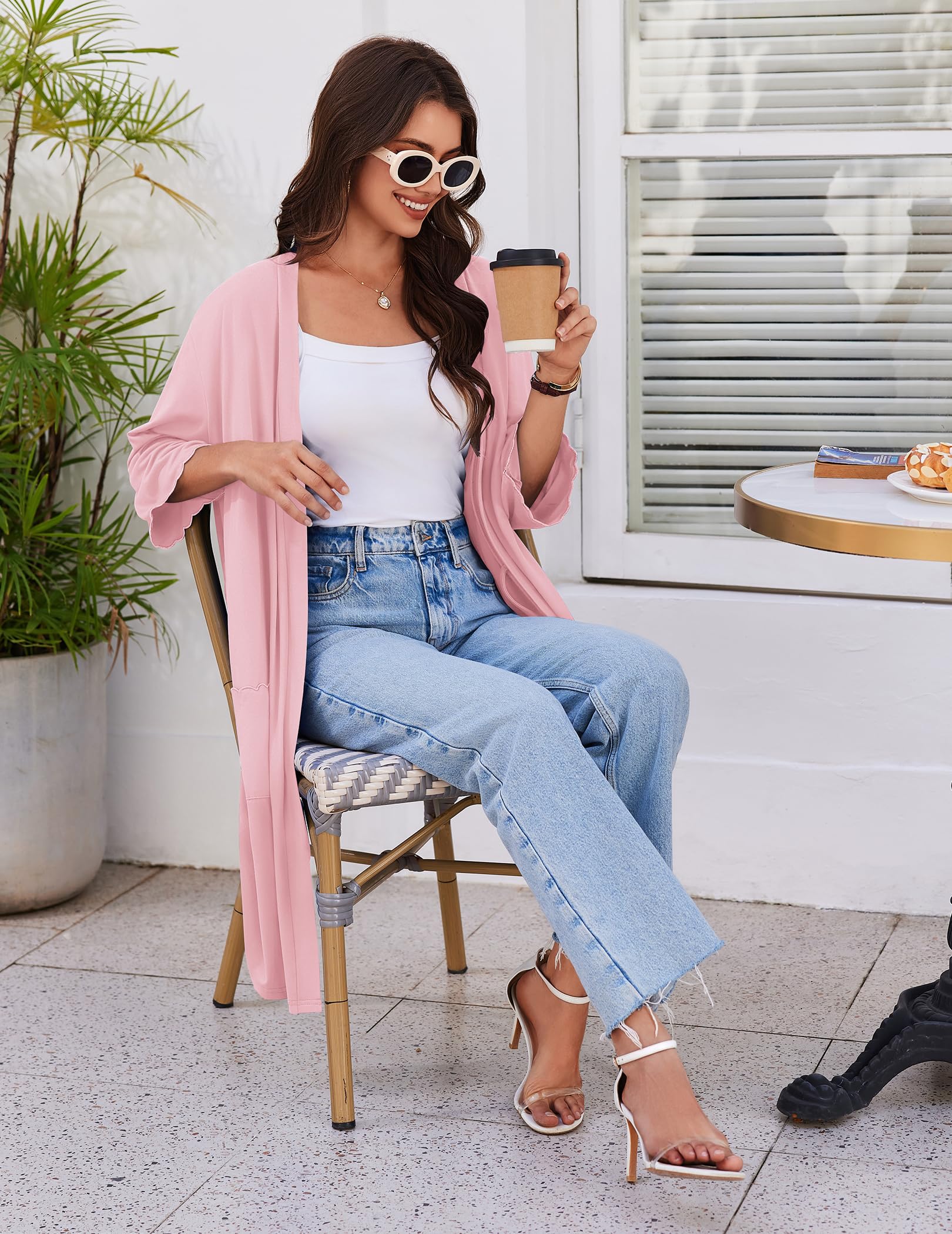 Ekouaer Robes for Women Knee Length Kimono Bathrobe Lightweight 3/4 Sleeve Sleepwear Soft Loungewear with Pockets S-XXL WEBE CLOTHING