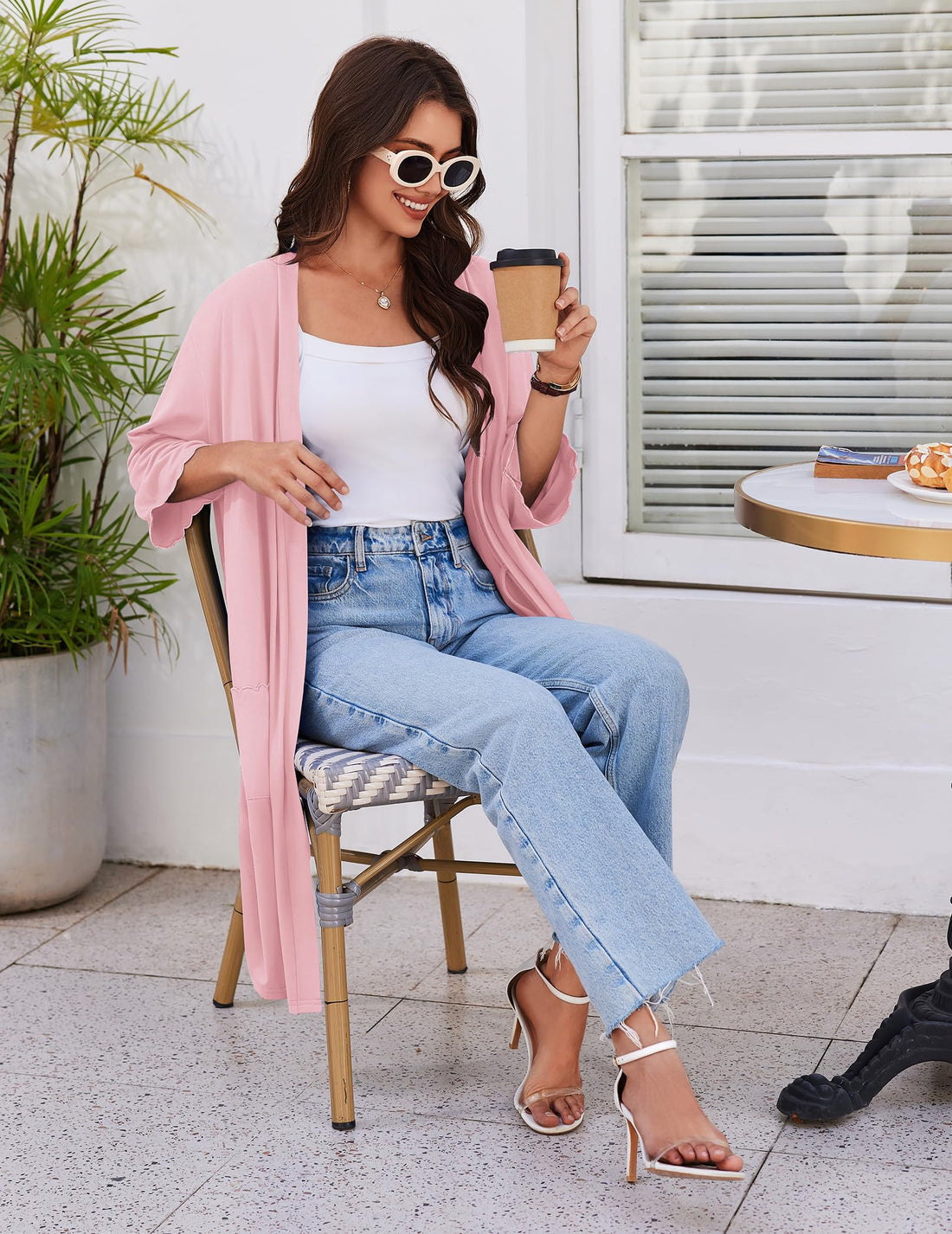 Ekouaer Robes for Women Knee Length Kimono Bathrobe Lightweight 3/4 Sleeve Sleepwear Soft Loungewear with Pockets S-XXL WEBE CLOTHING