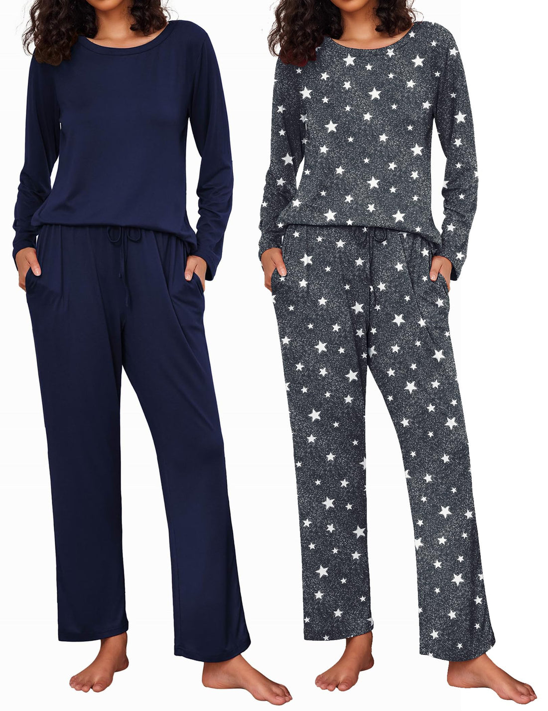 Ekouaer 2 Pack Womens Pajama Sets Long Sleeve Pjs Lounge Set Soft Comfy Sleepwear Winter Loungewear