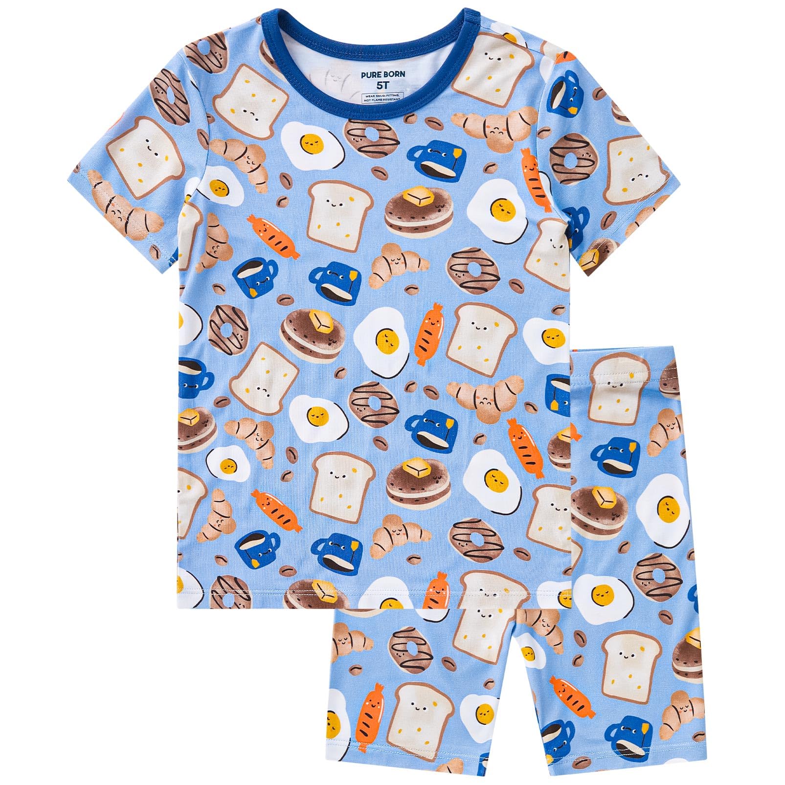 pureborn Baby Viscose from Bamboo Pajama Set Boys Sleepwear 12M-8Y | Short sleeve, cooling fabric, snug fit, buttery soft, gentle skin touch, stretch, breathable lightweight sleepwear