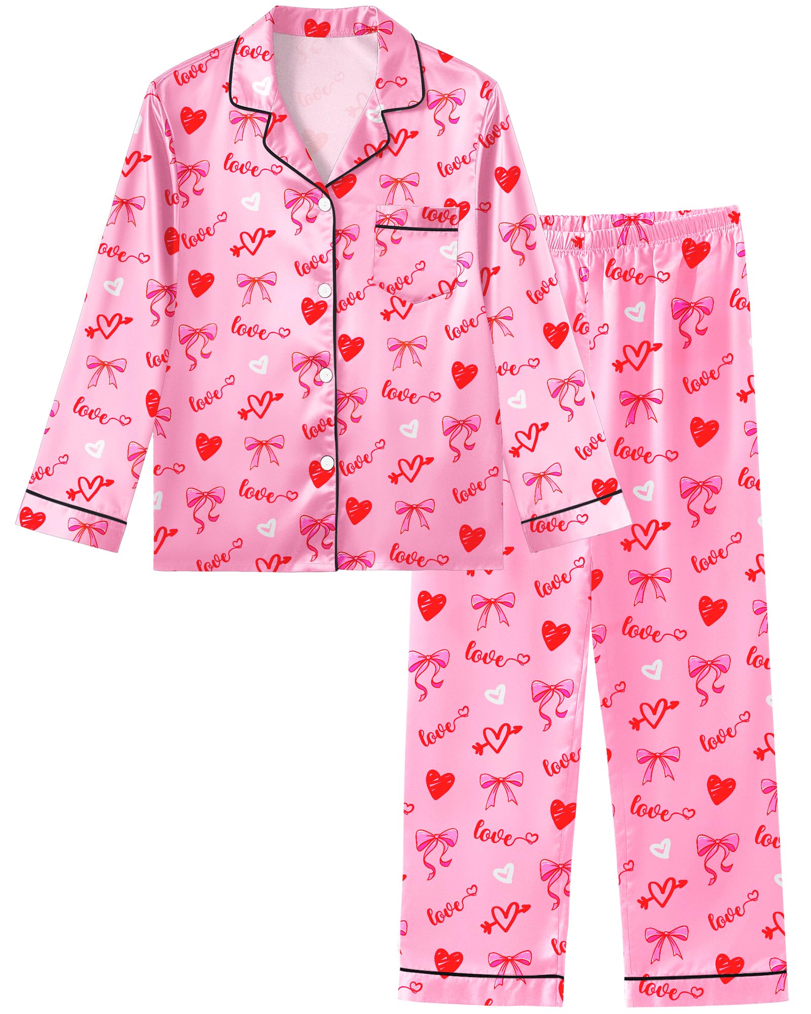 Sylfairy Girls Pajamas Silk PJS Set Satin Sleepwear Long Sleeve Jammies for Kids Button-Down Nightwear Loungewear 3-16 Years