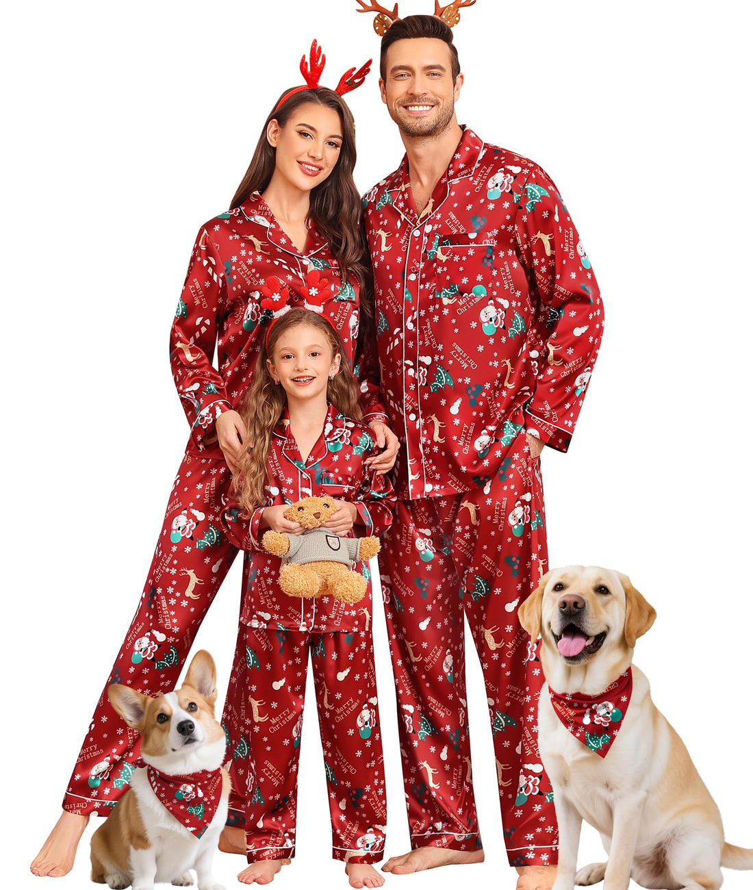 SWOMOG Family Matching Pajama Set Women/Men/Kids Satin Pajamas Long Sleeve Sleepwear Button Down Loungewear 2 Pcs Pj Set