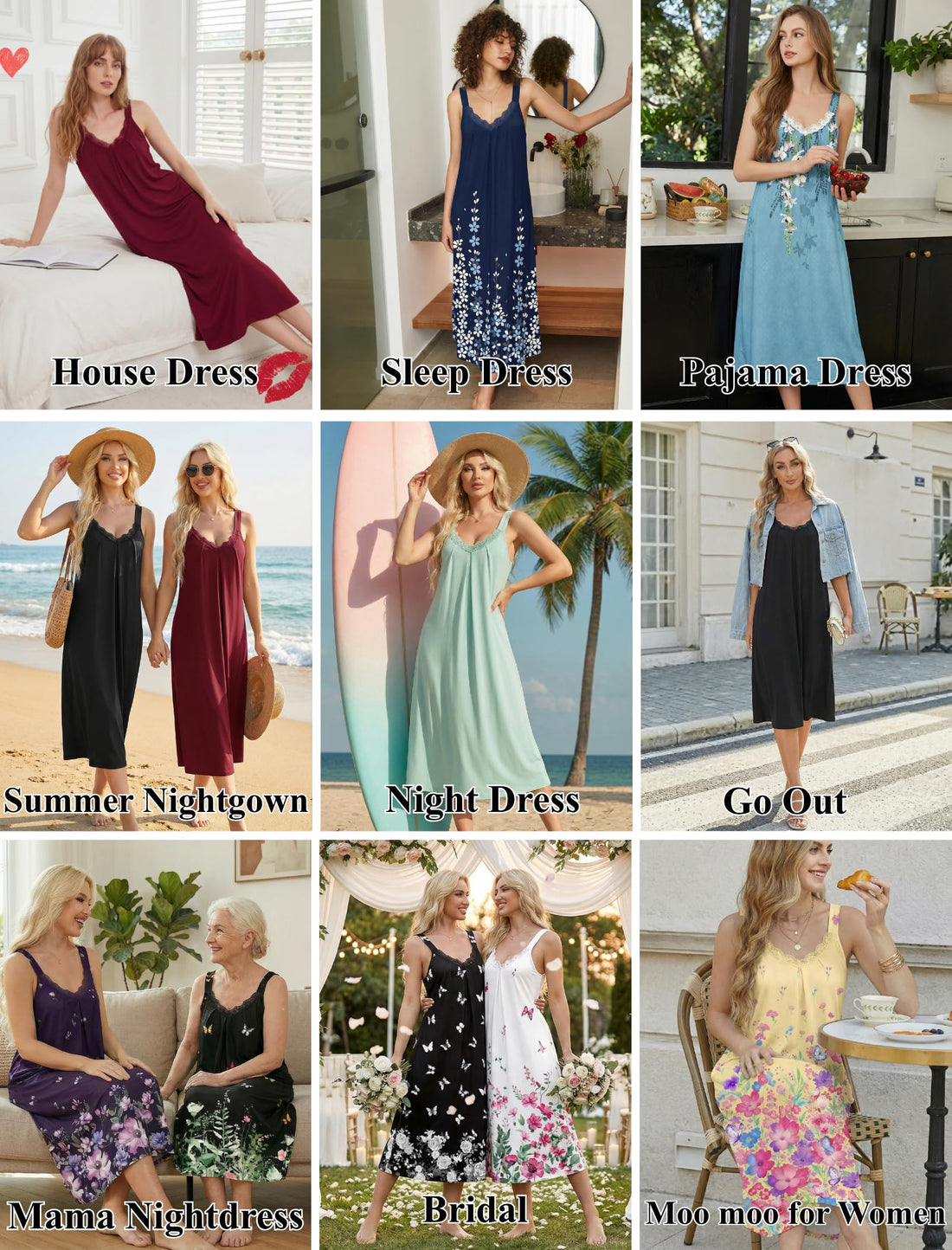 Ekouaer Sleeveless Nightgowns for Women Lace V-neck Long Nightdress Wide Strap Sleepwear Soft Lounge Dresses WEBE CLOTHING