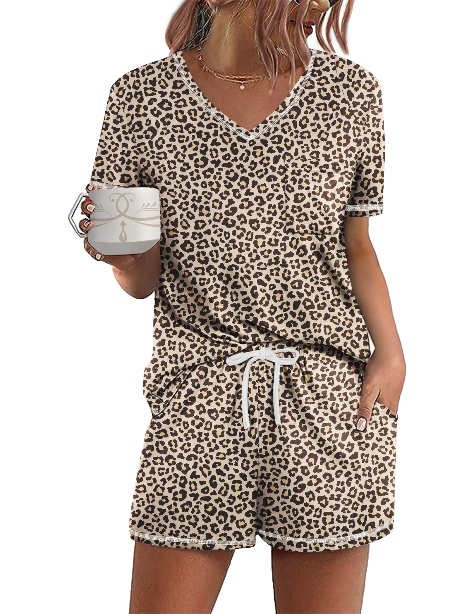 Ekouaer Women's Pajamas Sets Short Sleeve Pjs Two Piece Sleepwear Casual Lounge Sets With Pockets
