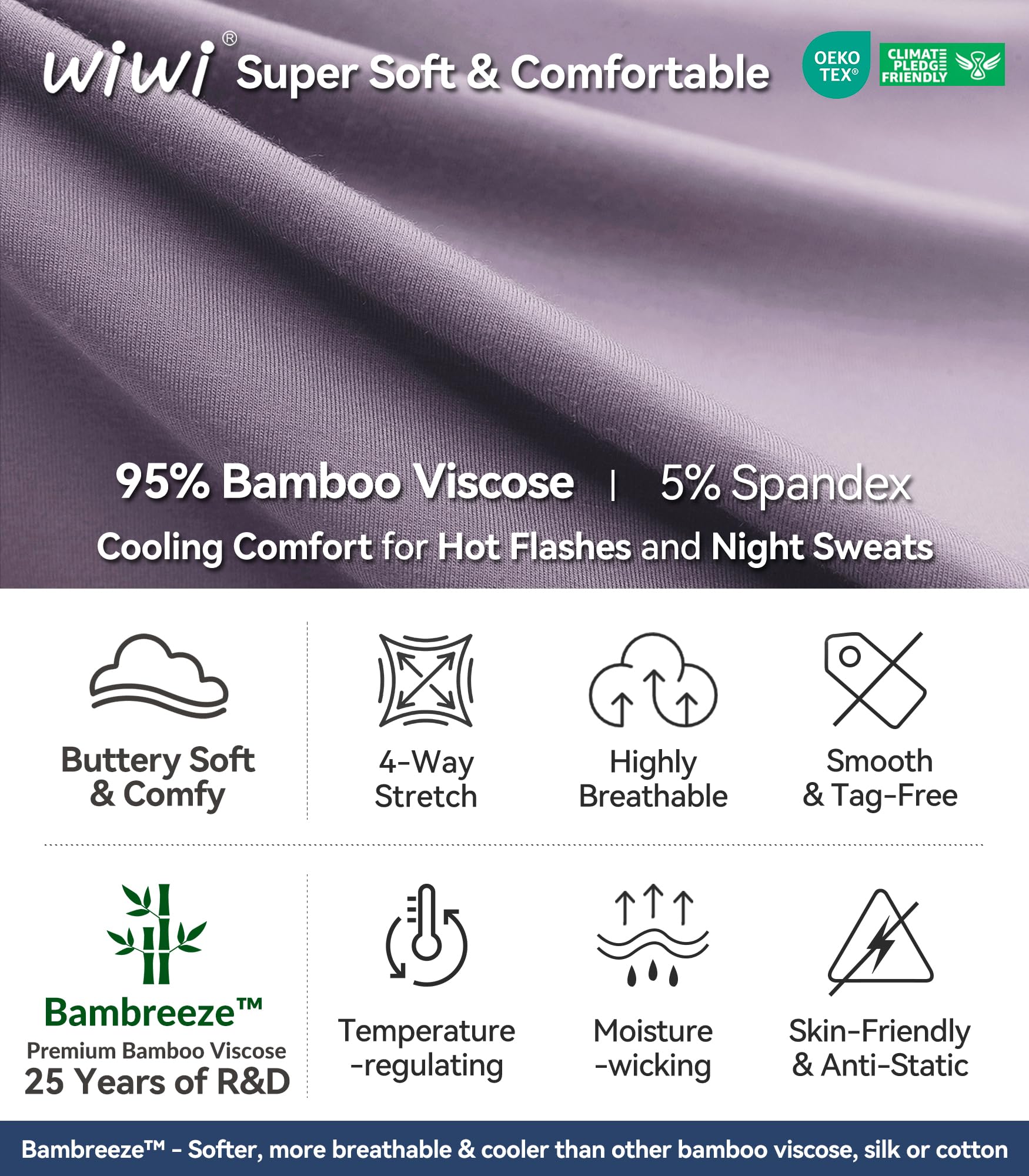 WiWi Pajamas Set for Women Super Soft Long Sleeve Pj Cooling Sleepwear Lounge Sets Loungewear Viscose from Bamboo S-XXL