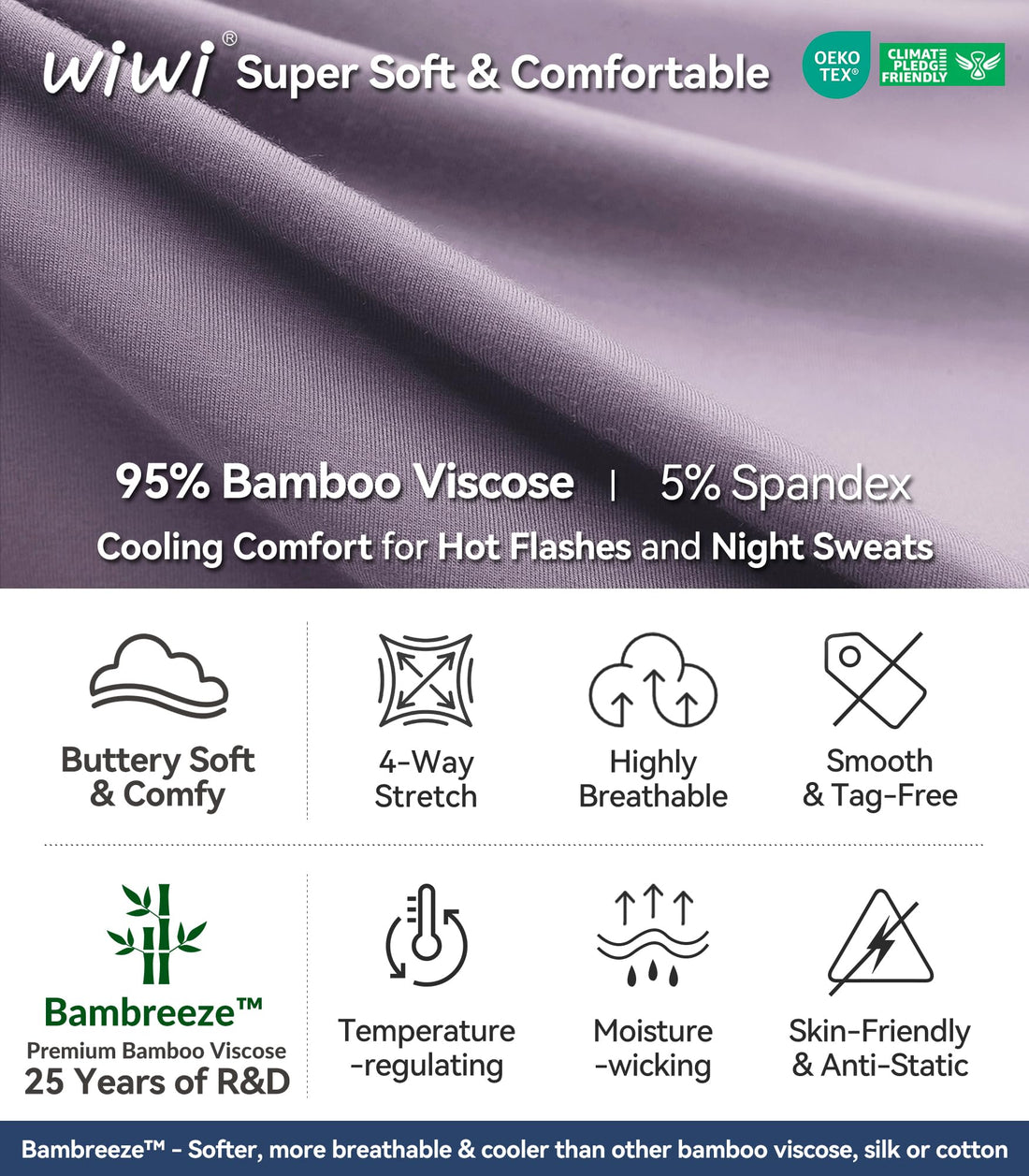 WiWi Pajamas Set for Women Super Soft Long Sleeve Pj Cooling Sleepwear Lounge Sets Loungewear Viscose from Bamboo S-XXL