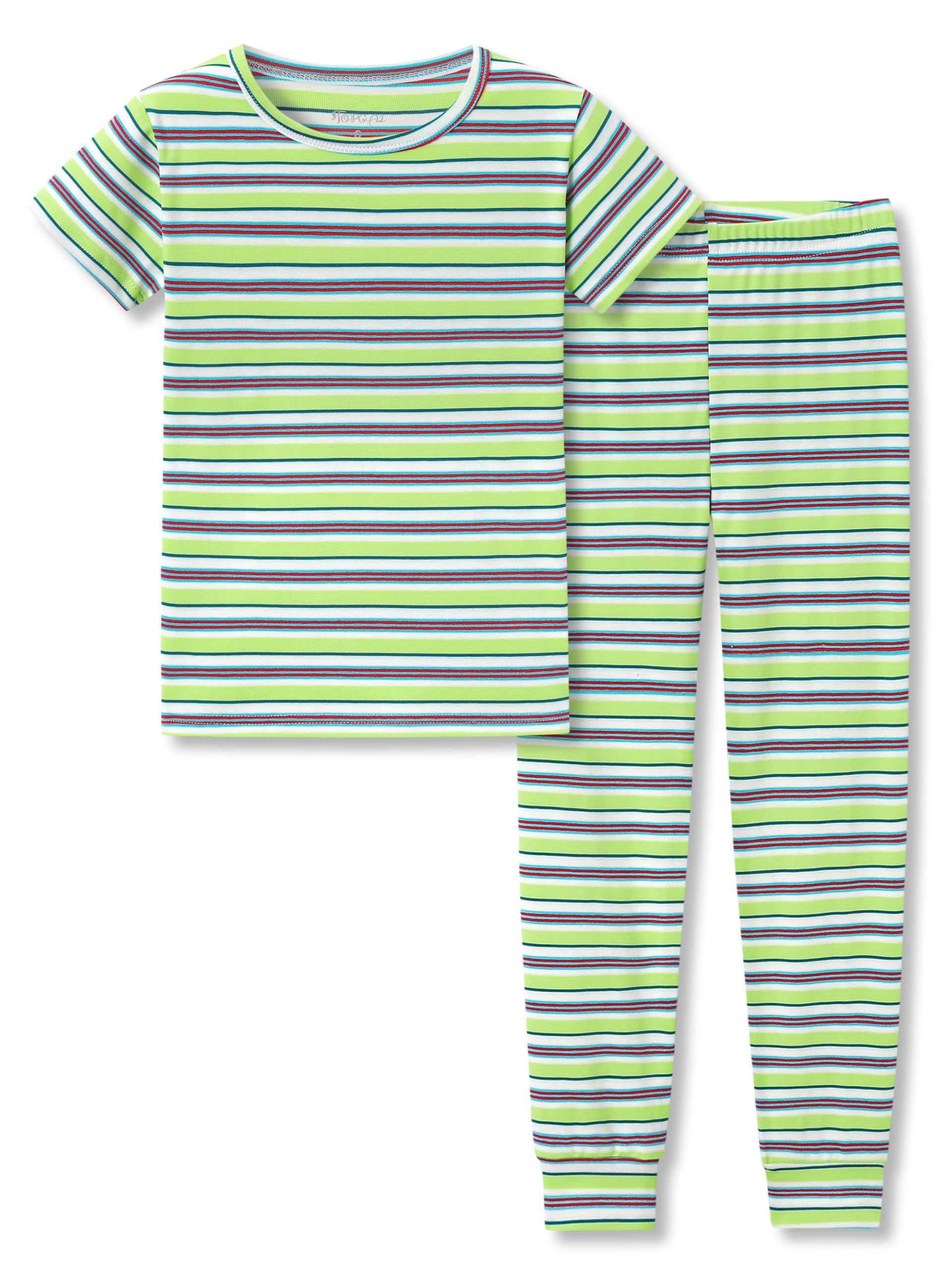 Topgal Summer Pajamas for Unisex Kids - Purple & Brown Stripe Snug Fit Pull-On Short Sleeve Sleepwear Pjs Set Size 2T-10
