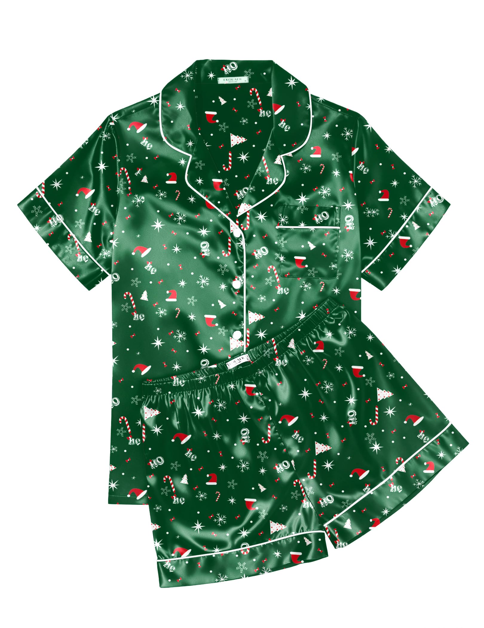 Ekouaer Womens Silk Satin Pajama Sets Soft Short Sleeve Button Down Sleepwear Top and Shorts 2 Piece Pjs Lounge Set