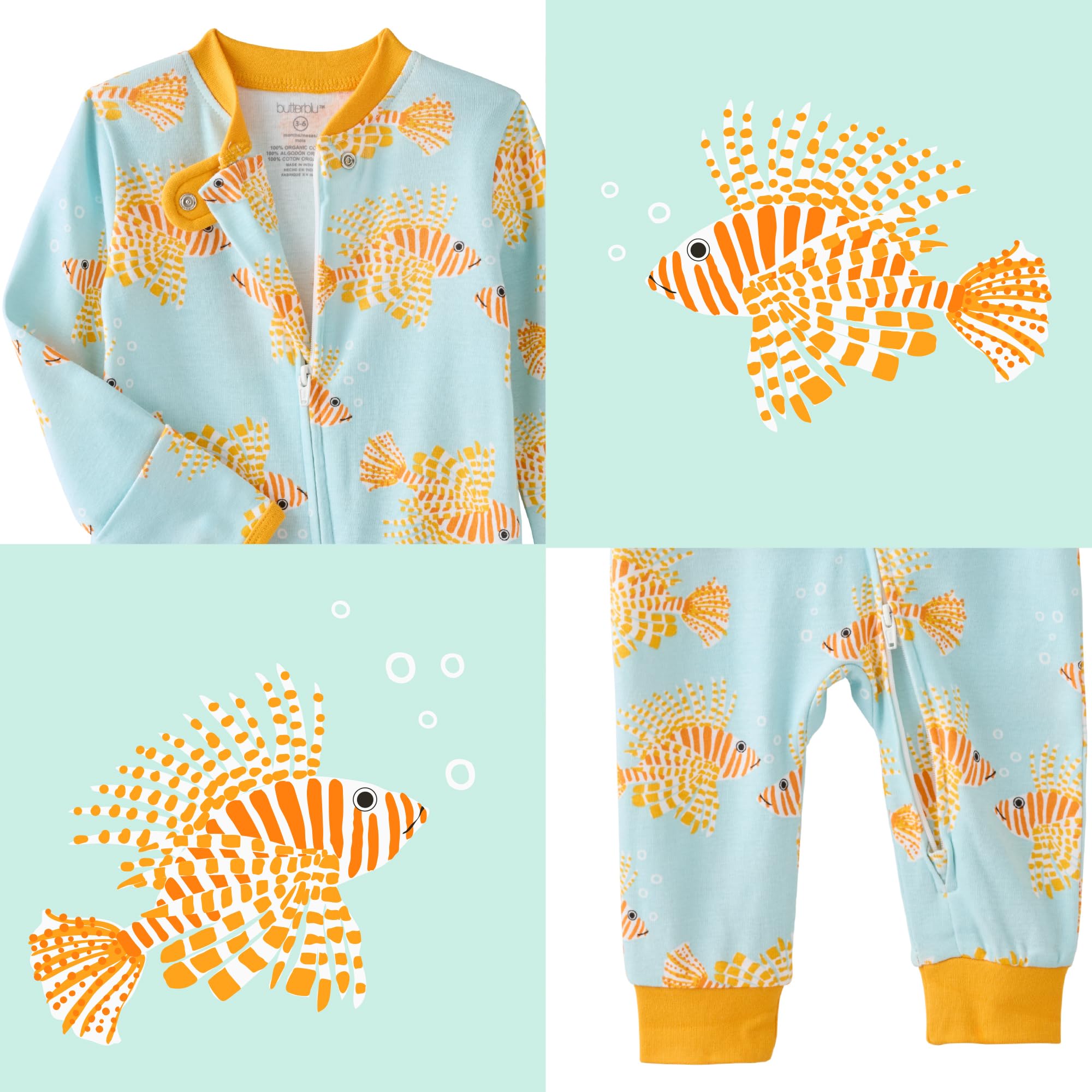 Butterblu Shadow Sleep & Play Baby Pajamas 100% Organic Cotton Two Way Zipper Sleeper Pajamas for Baby Boys & Girls
