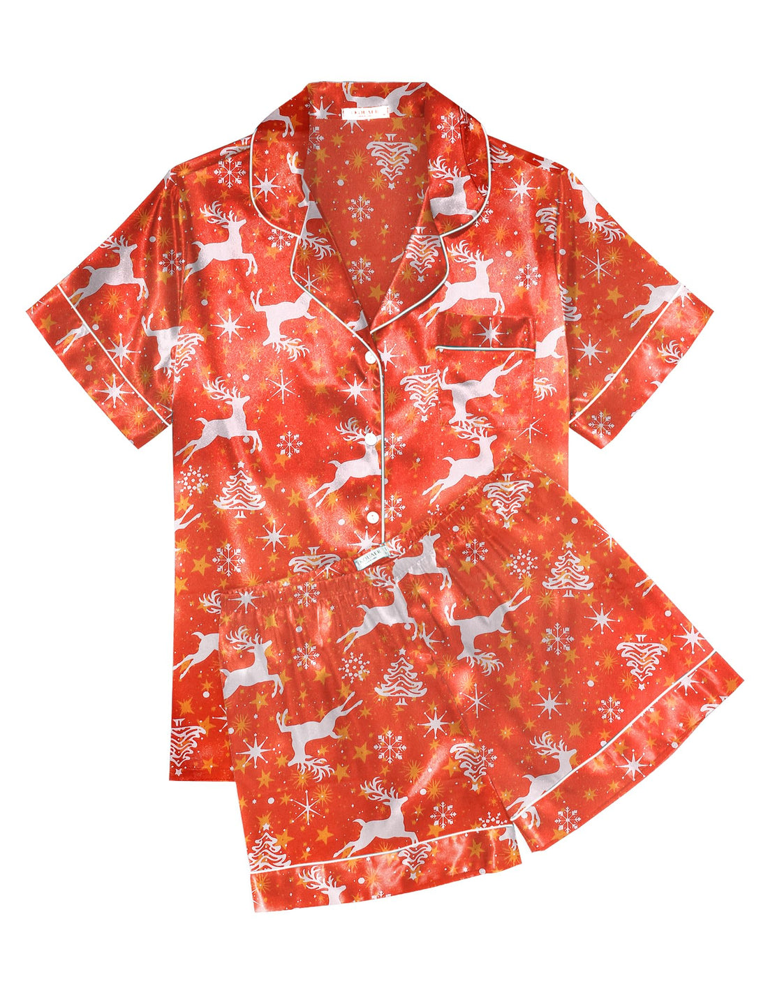 Ekouaer Womens Silk Satin Pajama Sets Soft Short Sleeve Button Down Sleepwear Top and Shorts 2 Piece Pjs Lounge Set