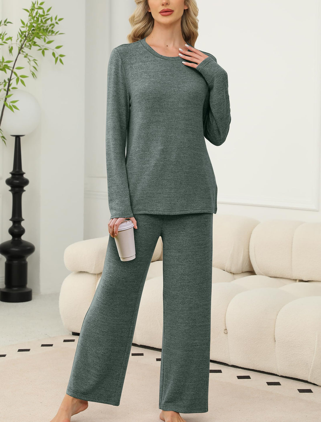 SAMPEEL Pajamas for Women Set Comfy Lounge Sets Two Piece Long Sleeve Cute Pjs Soft Sleepwear Winter Clothing