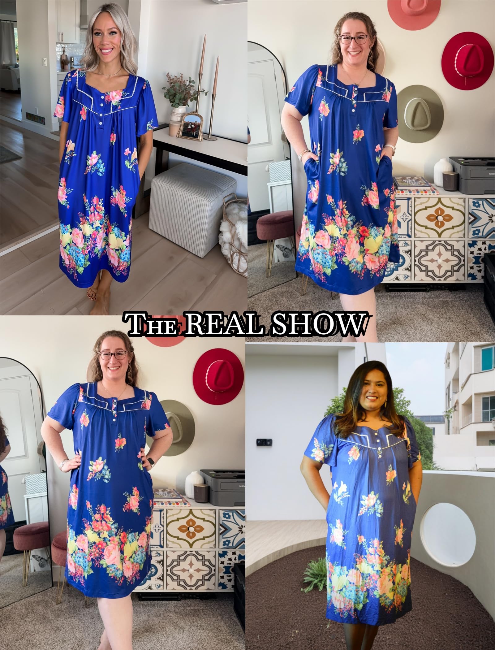 Ekouaer Women's House Dress with Pockets Moomoo Dresses Short Sleeve Mumu Nightgown Lounge Dress Button Down Sleepwear WEBE CLOTHING