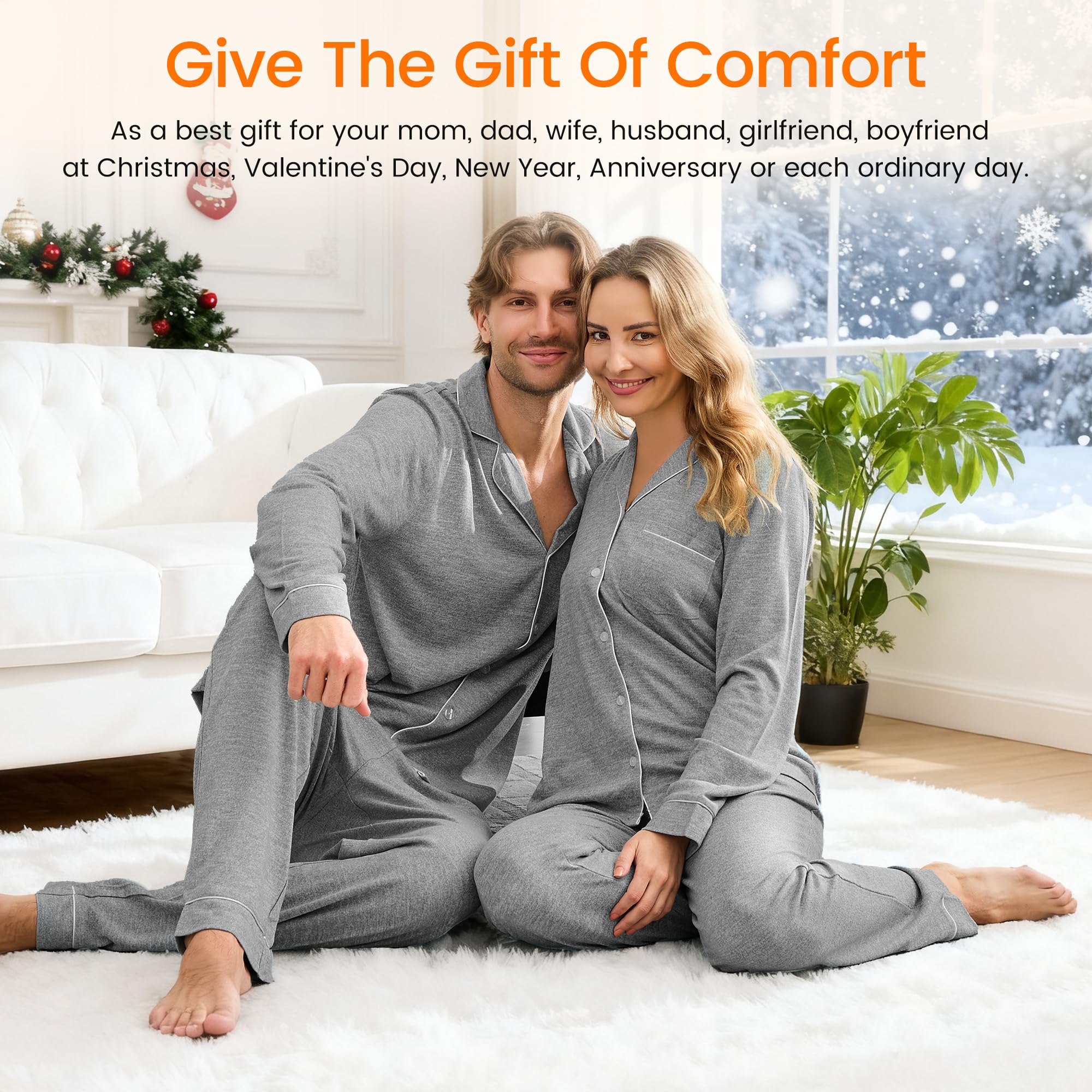 PJGGZ Matching Pajamas for Couples, Button Down Loungewear Soft Warm Long Sleeve Sleepwear His and Hers Pajamas Sets WEBE CLOTHING