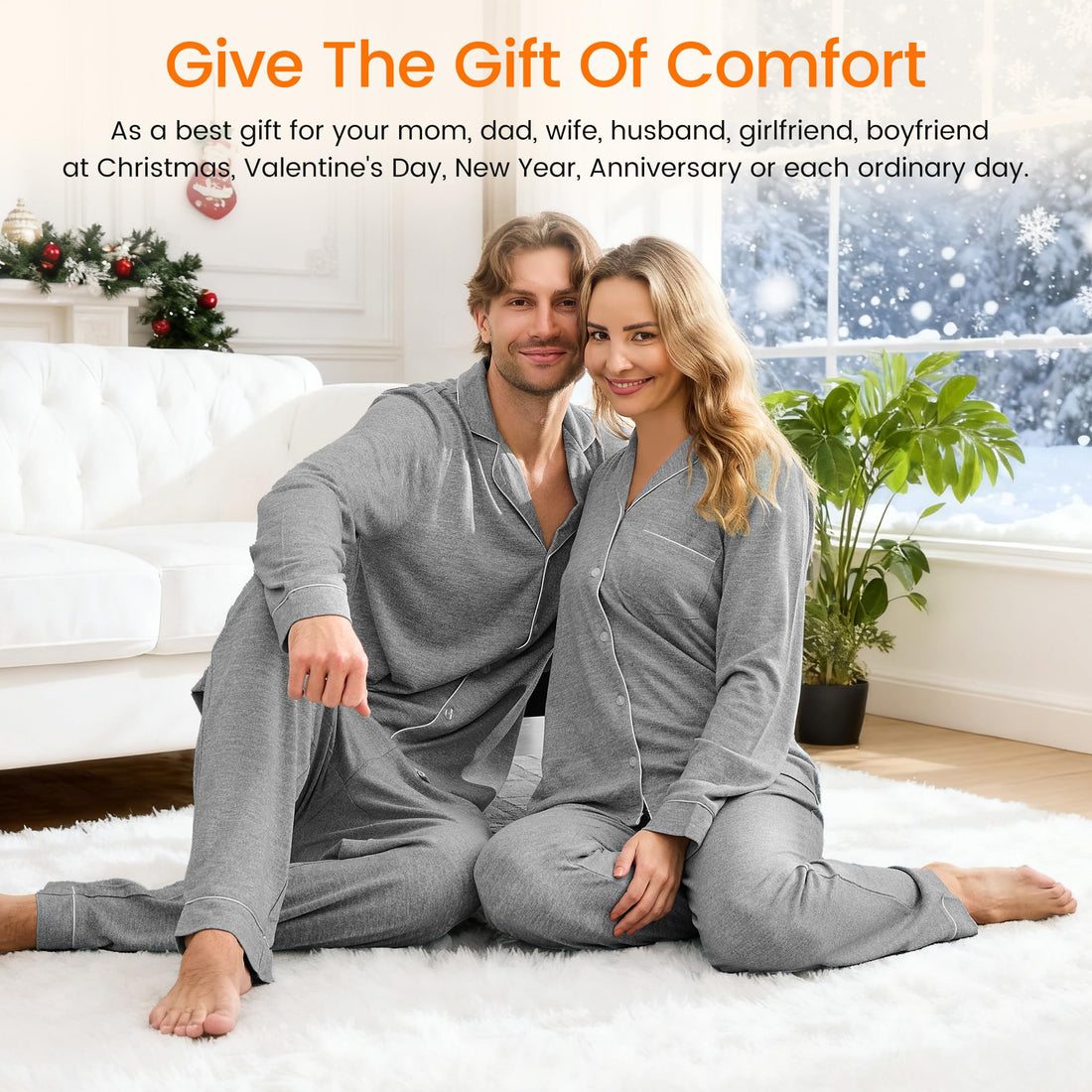 PJGGZ Matching Pajamas for Couples, Button Down Loungewear Soft Warm Long Sleeve Sleepwear His and Hers Pajamas Sets WEBE CLOTHING