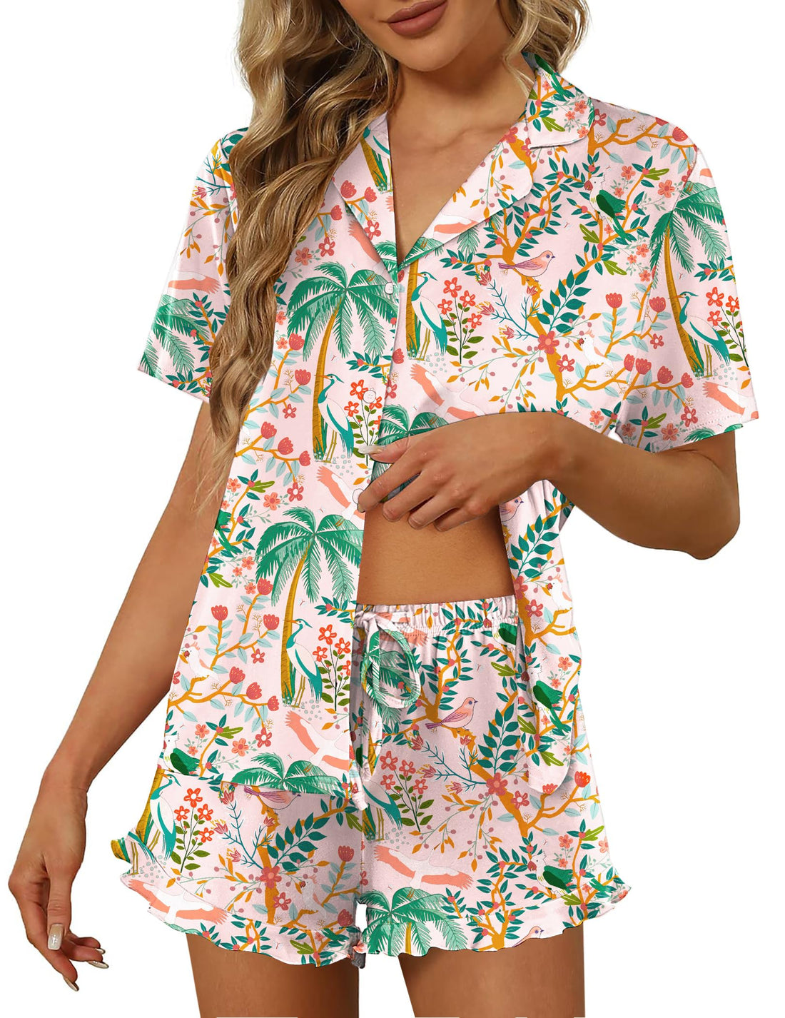 Ekouaer Pajamas Set for Women Short Sleeve Sleepwear Button Down Pjs Lounge Sets Soft Nightwear