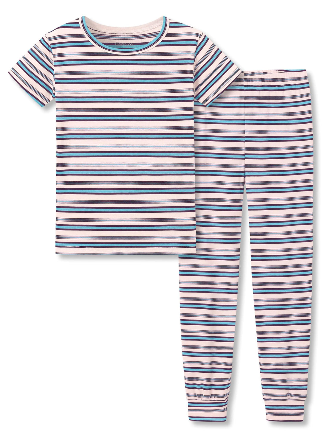 Topgal Summer Pajamas for Unisex Kids - Purple & Brown Stripe Snug Fit Pull-On Short Sleeve Sleepwear Pjs Set Size 2T-10