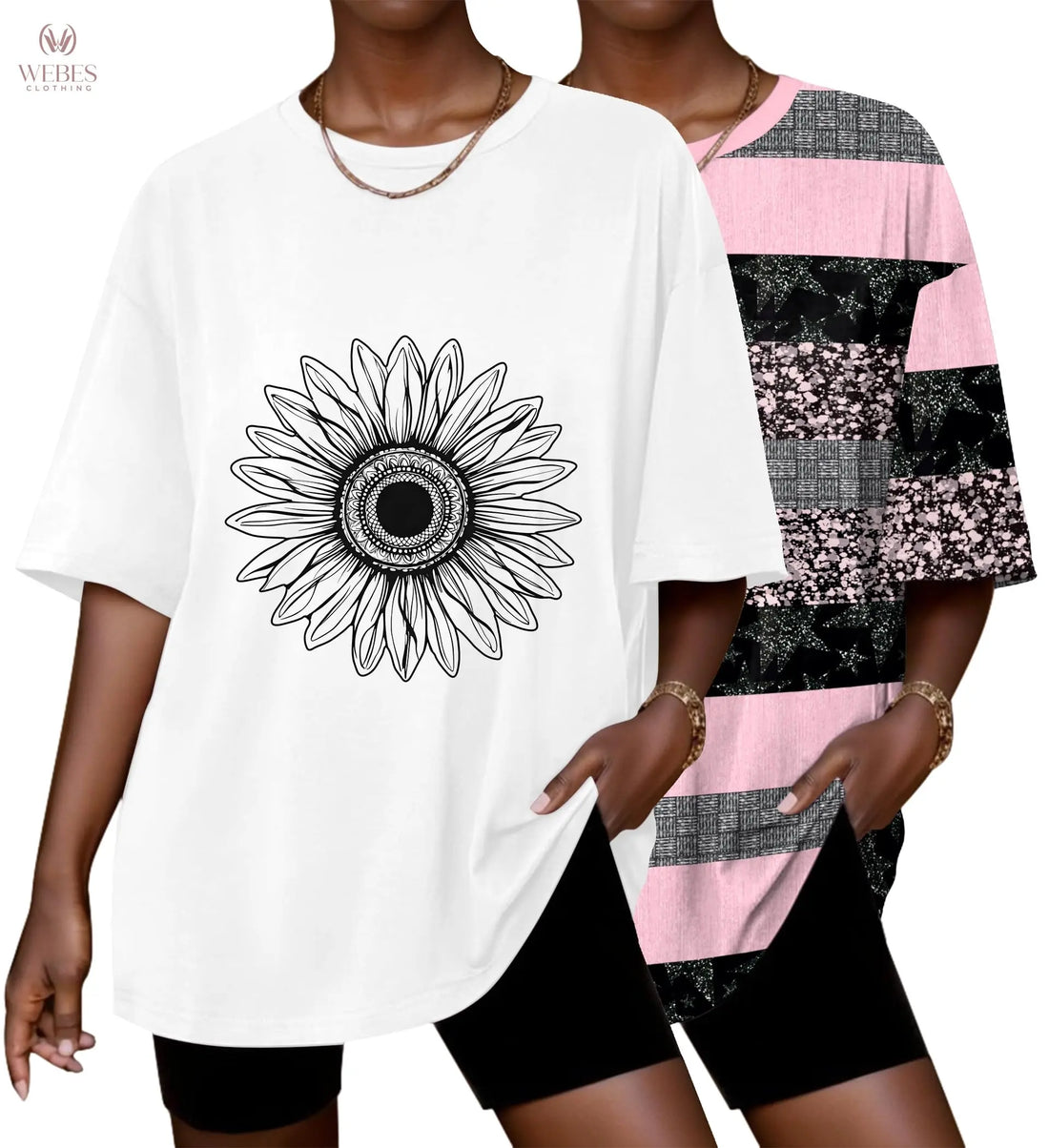 Ekouaer 2 Pack Womens Tops Short Sleeve Oversized T Shirts Summer Spring Tops 2025 Basic Casual Tee Top S-XXL