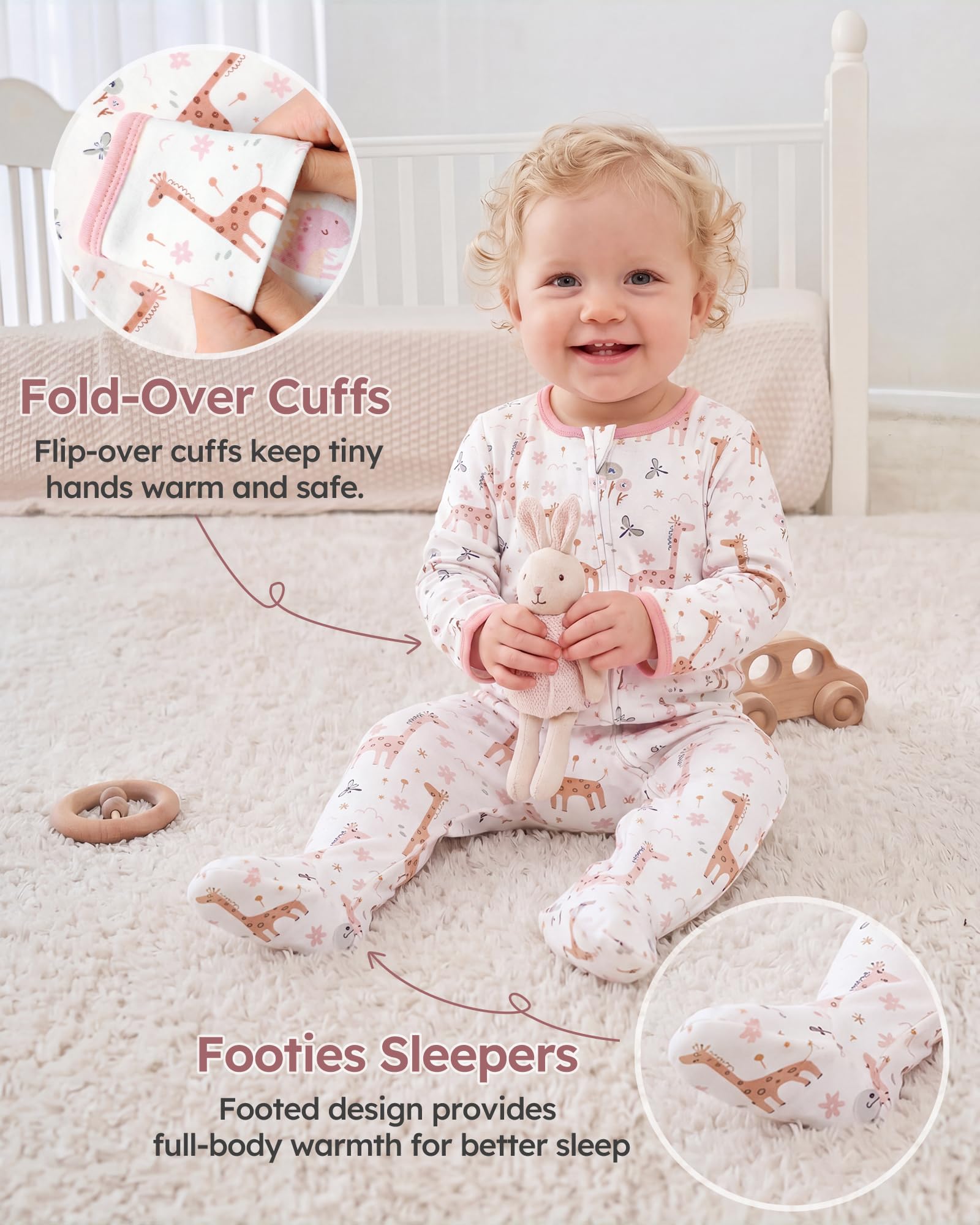 Baby Sleepers 3Pcs 100% Cotton Pajamas for Newborn 0-3 3-6 6-9 Months Boys Girls Clothes Sleep 'N Play Footed PJs