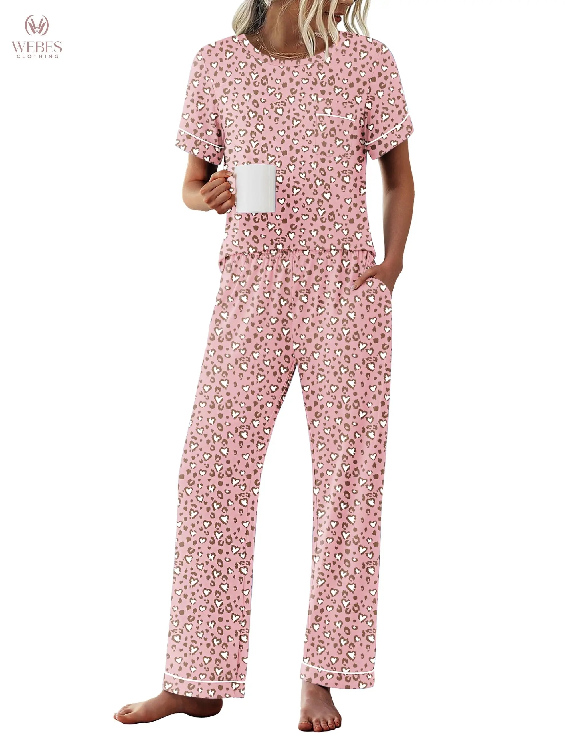 Ekouaer Womens Pajama Sets 2 Piece Pjs Sleepwear Comfy Lounge Set | Short Sleeve Top & Long Pants with Pockets,Soft Lightweight Stretchy Fabric,Summer Loungewear,Gift for Wife,Mom,Friends WEBE CLOTHING