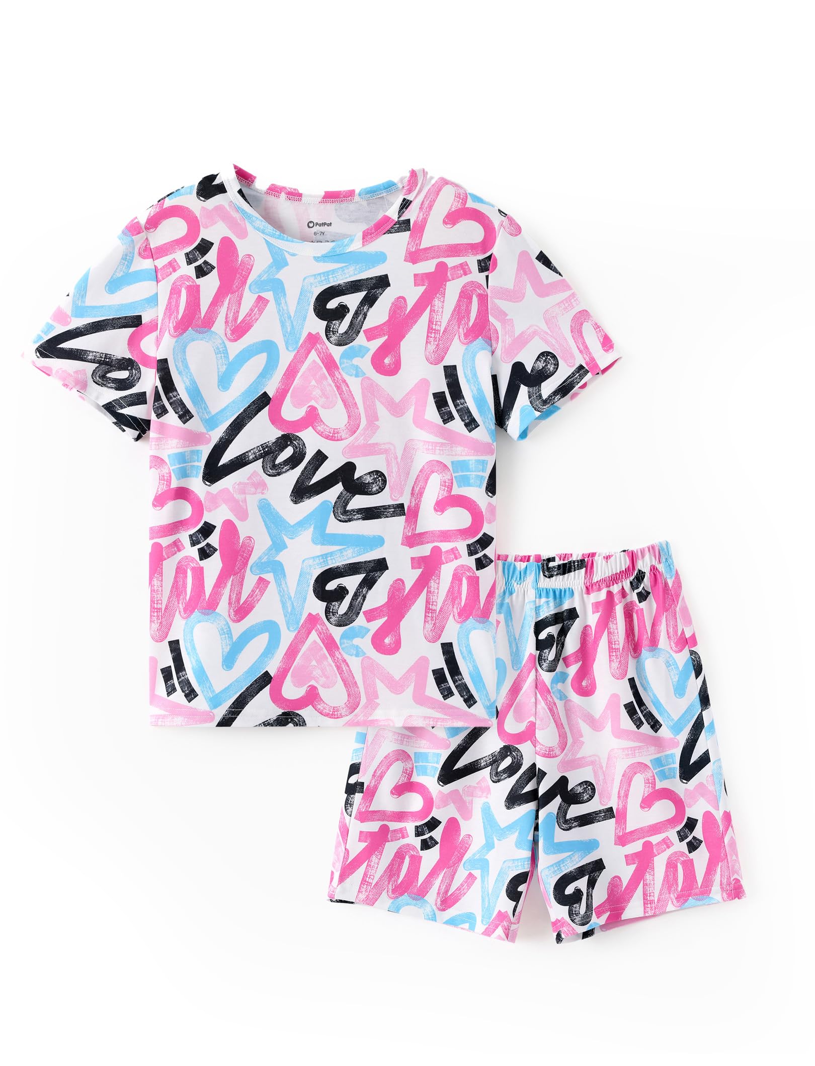PATPAT Boys Pajamas Sets Short Sleeve T-Shirt and Shorts 2-Piece Sleepwear Graffiti Print Summer Loungewear for Kids