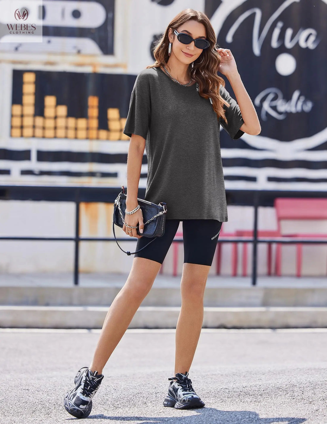 Ekouaer 2 Pack Womens Tops Short Sleeve Oversized T Shirts Summer Spring Tops 2025 Basic Casual Tee Top S-XXL