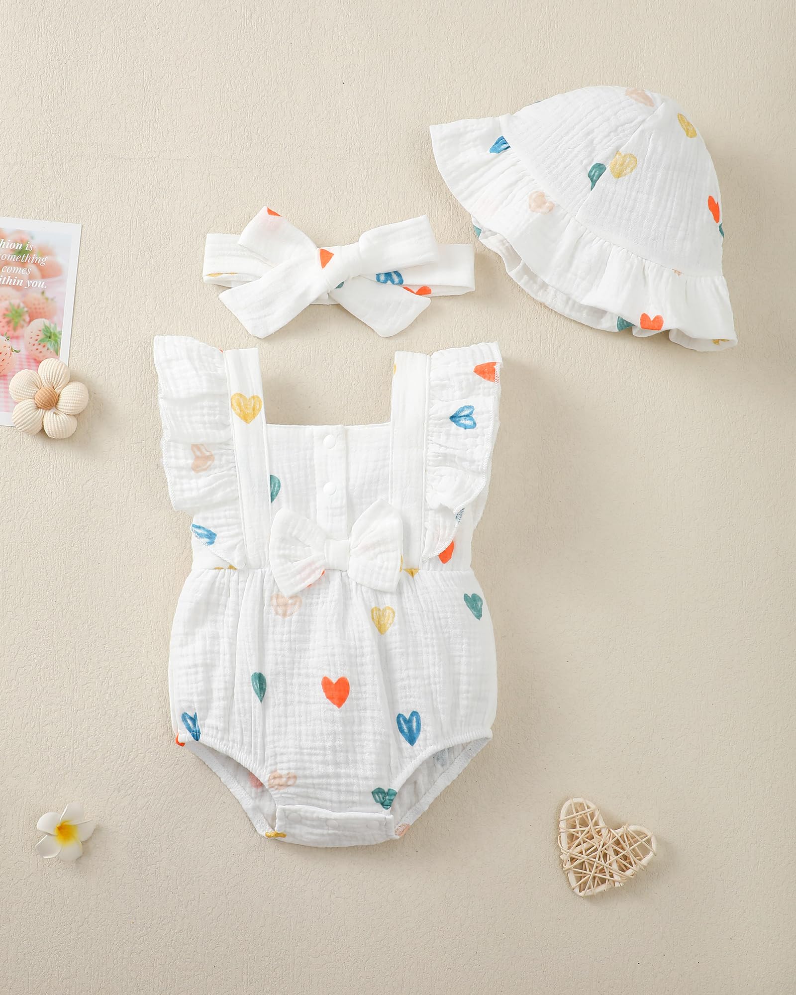 Renotemy Baby Girl Clothes Infant Summer Romper Cotton Linen Newborn Essentials Photography Preemie Outfits with Hat&Headband WEBE CLOTHING
