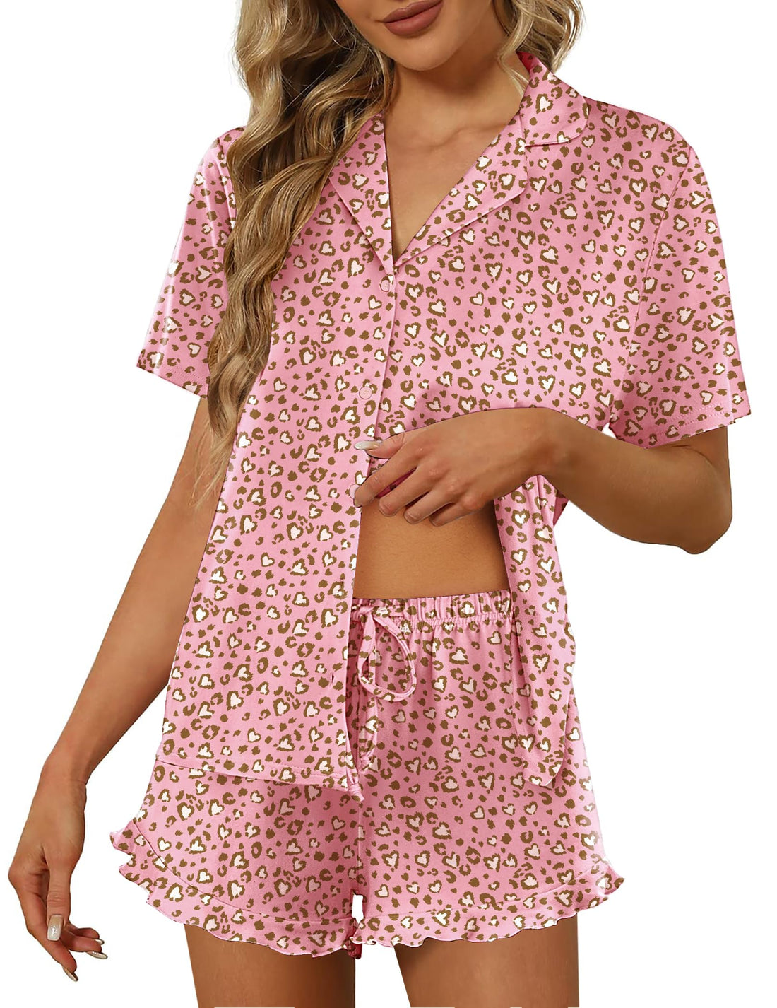 Ekouaer Pajamas Set for Women Short Sleeve Sleepwear Button Down Pjs Lounge Sets Soft Nightwear