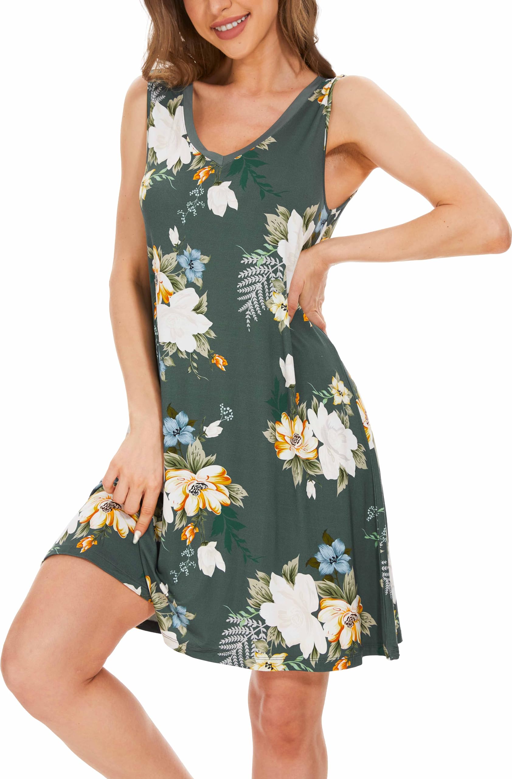 GYS Cooling Bamboo Viscose Sleeveless Nightgowns for Women | V Neck Sleep Shirt, Moisture-Wicking for Hot Sleepers & Night Sweats, Lightweight Night Shirts, Buttery Soft, Knee-Length WEBE CLOTHING