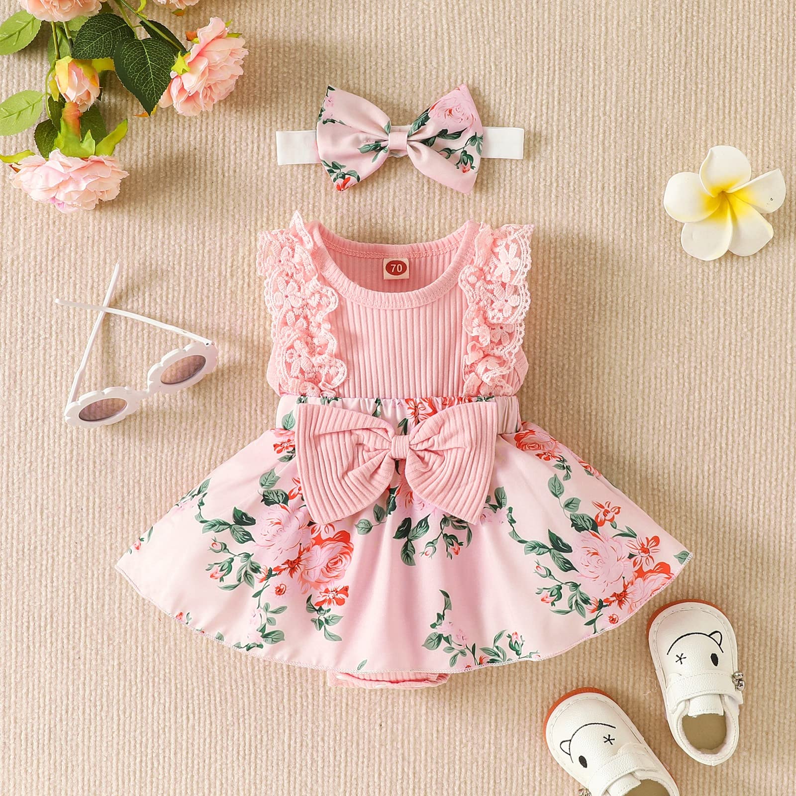 Baby Girl Clothes Newborn Romper Dress Infant Lace Ruffle Sleeveless Summer Outfits with Headband 0-12 Months WEBE CLOTHING