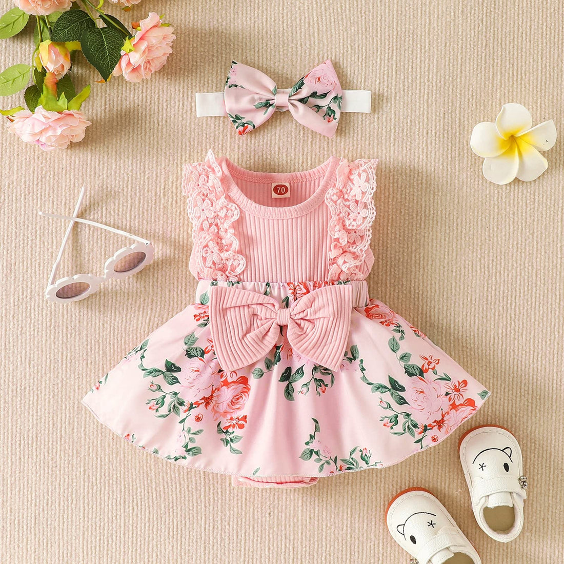 Baby Girl Clothes Newborn Romper Dress Infant Lace Ruffle Sleeveless Summer Outfits with Headband 0-12 Months WEBE CLOTHING