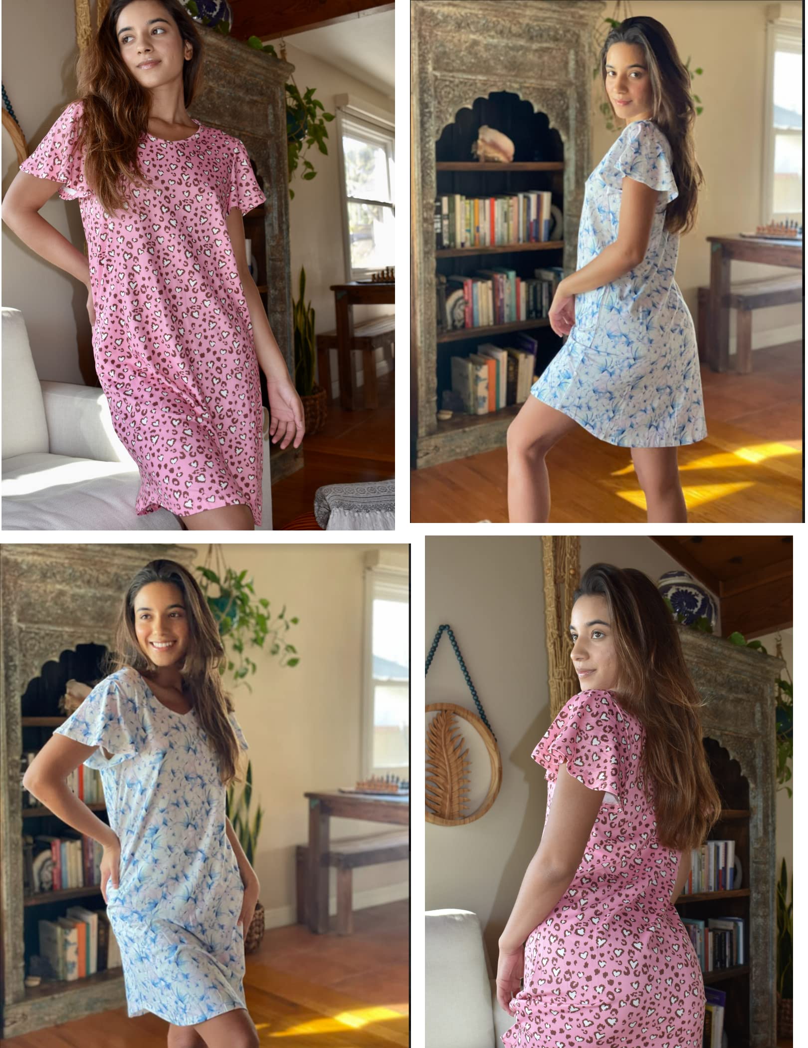 Ekouaer 2 Pack Women's Nightgown Short Sleeve Nightshirts Comfy Soft Pajama Sleep Dress