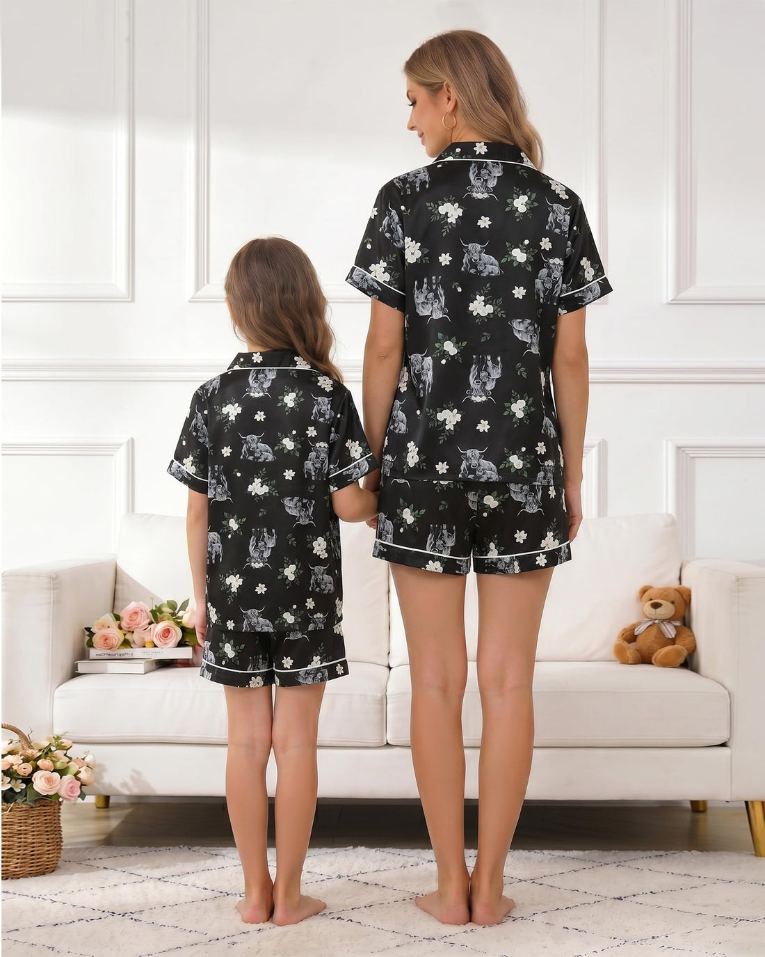 MyFav Mommy and Me Pajamas Set Mother Daughter Matching Family Sleepwear Button Down Nightwear WEBE CLOTHING