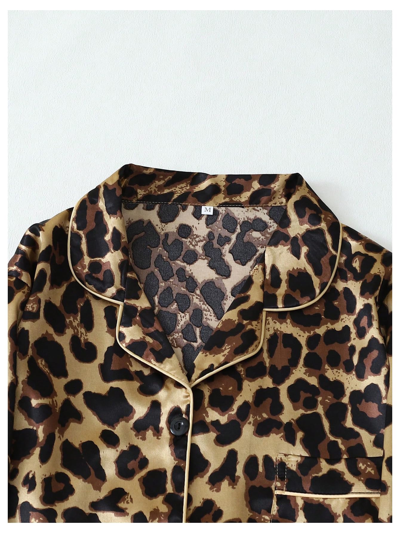 WDIRARA Women's 2 Piece Leopard Print Satin Pajama Set Lounge Sleepwear Set | Animal Print,Leopard Print Satin,Long Sleeve,Button Down,Cheetah Silk Loungewear Pj WEBE CLOTHING