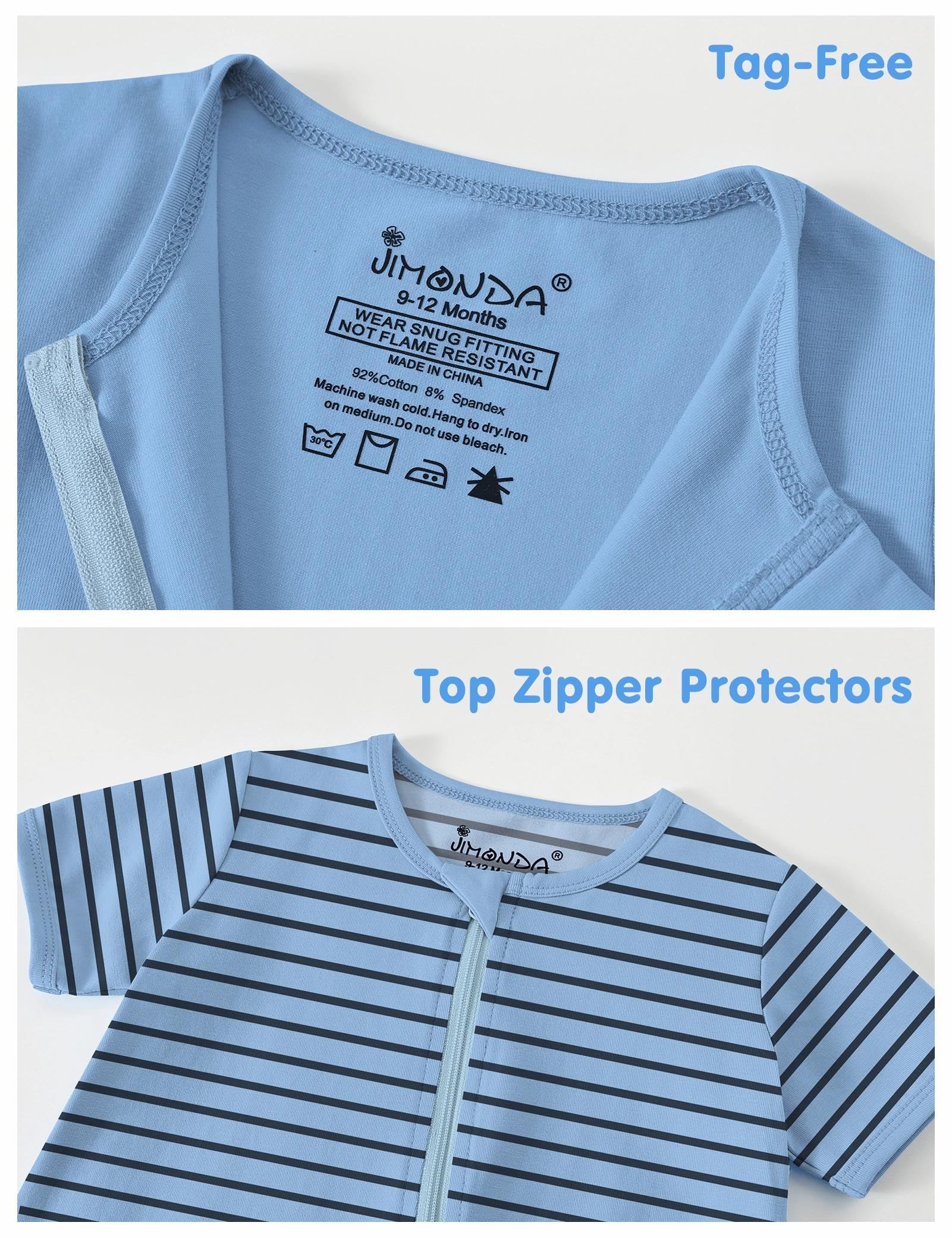 Jimonda Baby Romper 2 Pack Short Sleeve Pajamas Footless Sleepers Baby Boys Girls 2 Way Zipper Pjs Sleep and Play Clothes