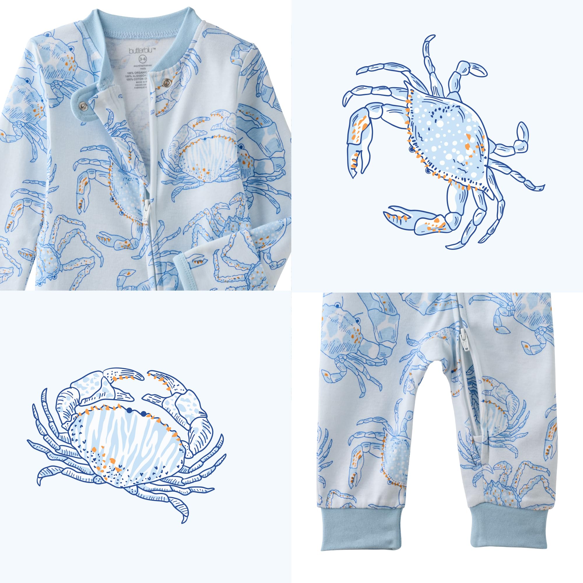 Butterblu Shadow Sleep & Play Baby Pajamas 100% Organic Cotton Two Way Zipper Sleeper Pajamas for Baby Boys & Girls